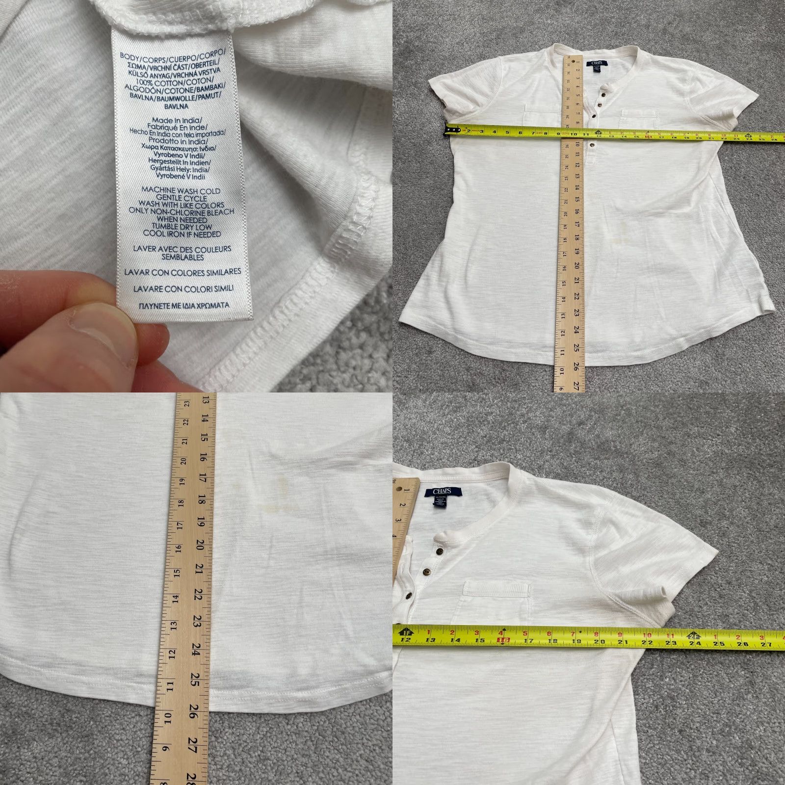 Chaps Chaps Henley Shirt Mens XL Solid White Short Sleeve Cotton Casual Pocket Top Size US XL / EU 56 / 4 - 8 Thumbnail