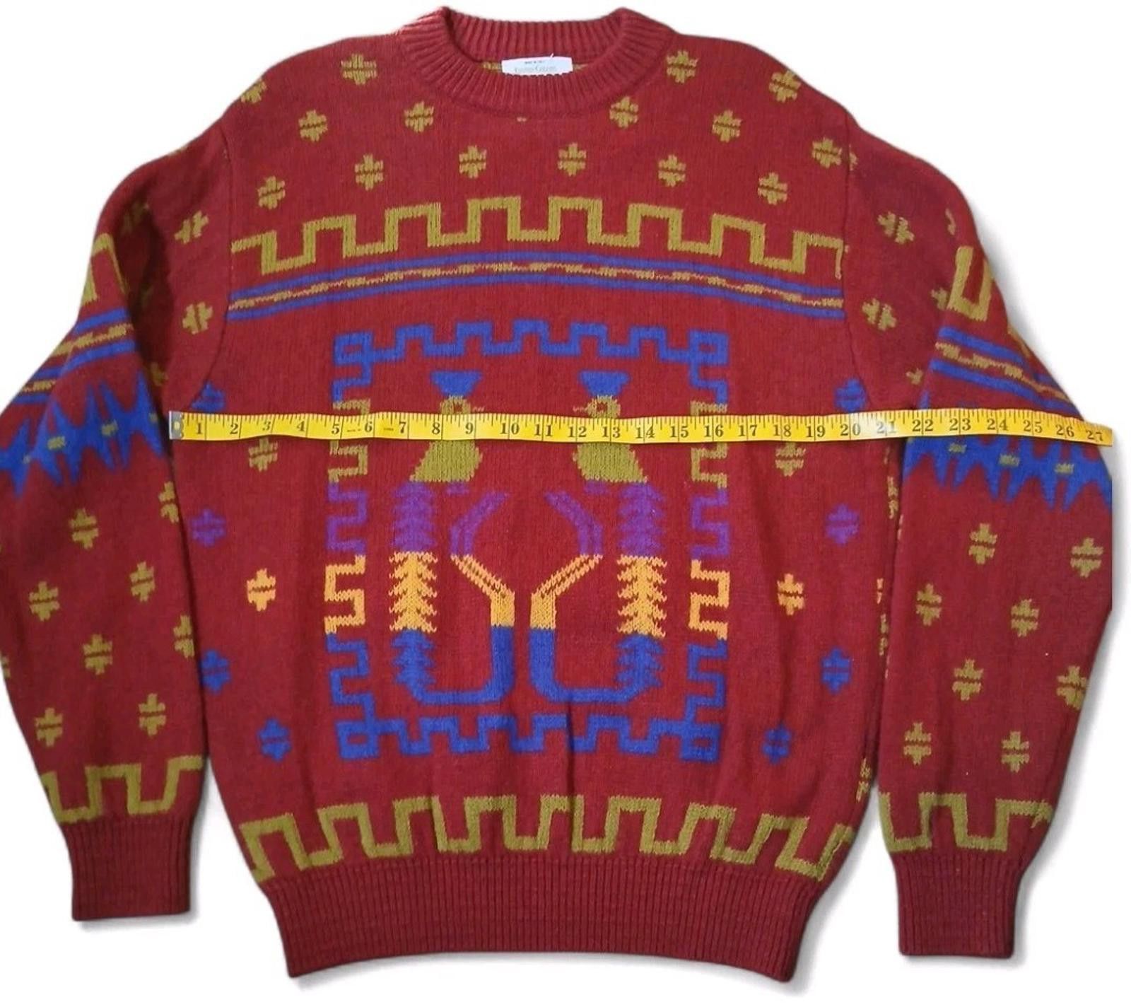 Other 90s Benetton Native American 100% Shetland Wool L Sweater Size US L / EU 52-54 / 3 - 4 Thumbnail