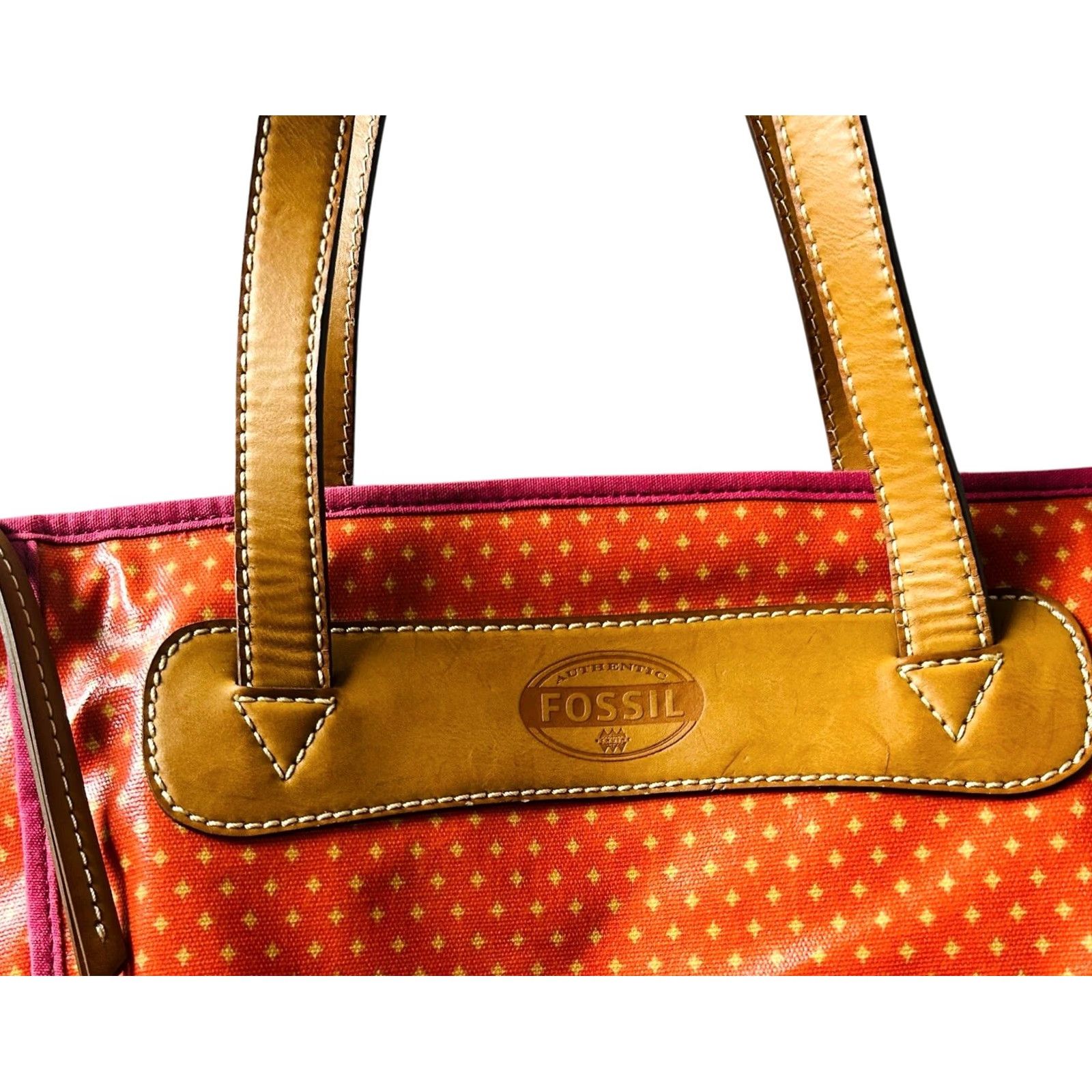Fossil Fossil Key-Per Shopper Tote Bag Purse Coral Diamond Coated Canvas W/Wallet New Women Large Leather Handles Summer Couture 100% Nylon? Size L / US 10 / IT 46 - 7 Thumbnail