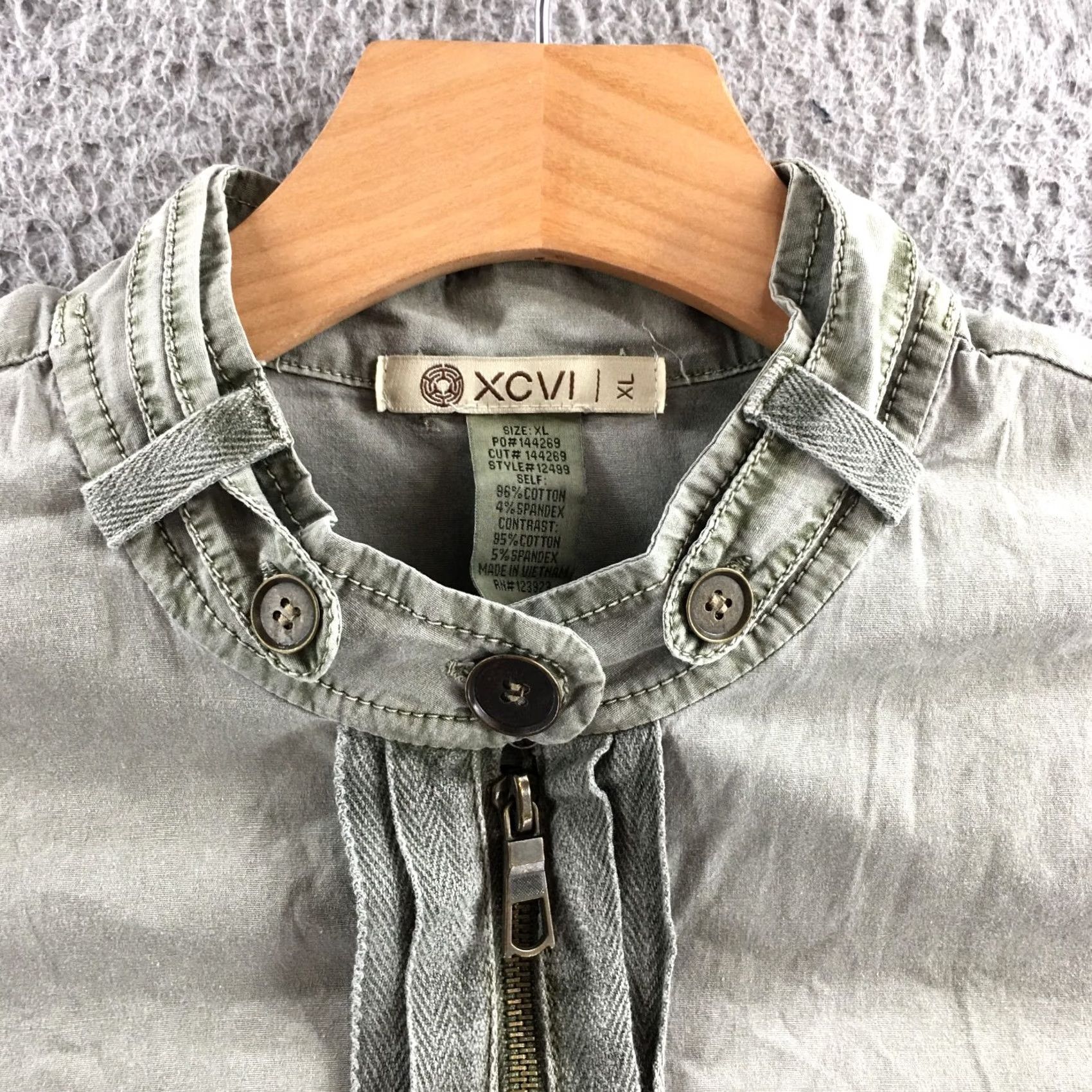 Vintage XCVI Zip Up Shirt Womens XL 3/4 Sleeve Grey Cotton Blend Mock Neck Casual Pocket Shirt Size XL / US 12-14 / IT 48-50 - 3 Thumbnail