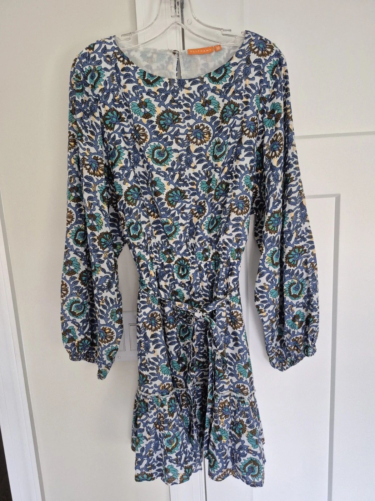 Oliphant Dress Napa Flirty Mini Blue Multi Print Long Balloon Sleeve Size M / US 6-8 / IT 42-44 - 3 Thumbnail