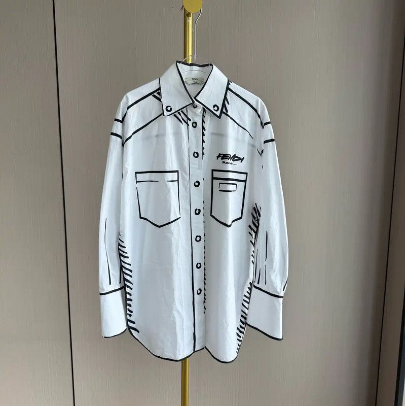 Fendi Fendi White Cotton Shirt with Artistic Design 0089 Size ONE SIZE - 1 Thumbnail