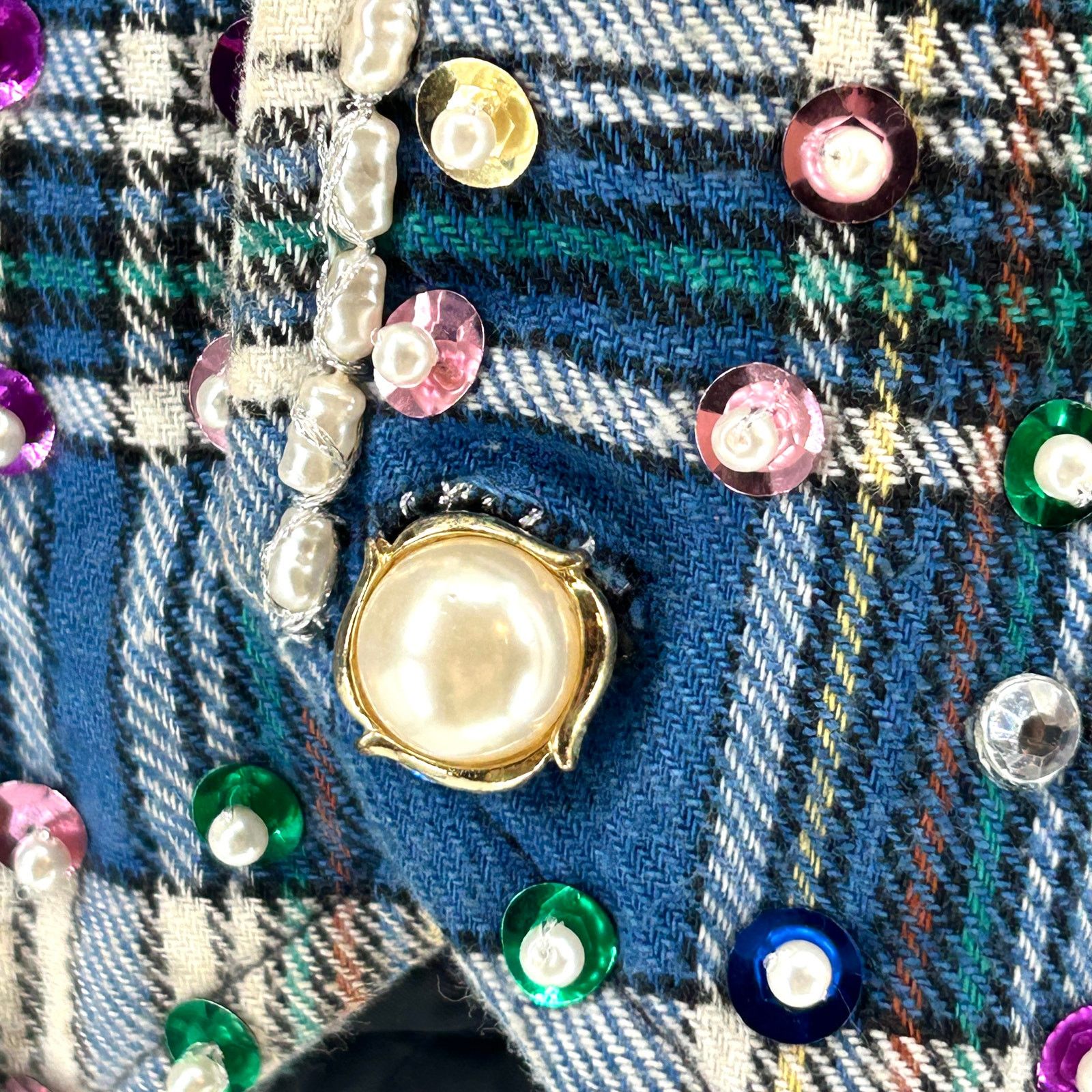 Vintage 90s South Central Blue Plaid Jewel Embellished Flannel Vest Size US L / EU 52-54 / 3 - 2 Thumbnail