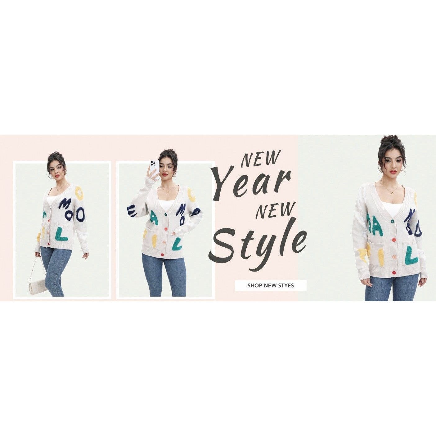 Other Women's Sheep Embroidered Sweater V-Neck Cardigan Cream Size Size L / US 10 / IT 46 - 2 Thumbnail