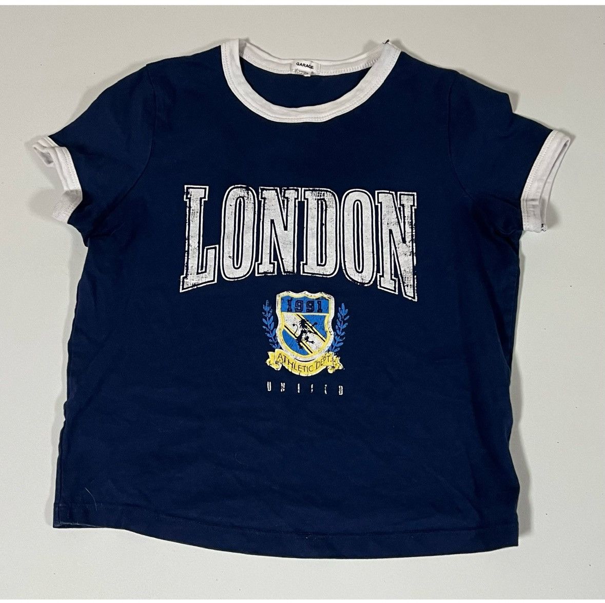 Garage Garage Navy Blue ‘London’ Graphic Ringer Tee Shirt Top XS 💙✨ Size XS / US 0-2 / IT 36-38 - 2 Thumbnail