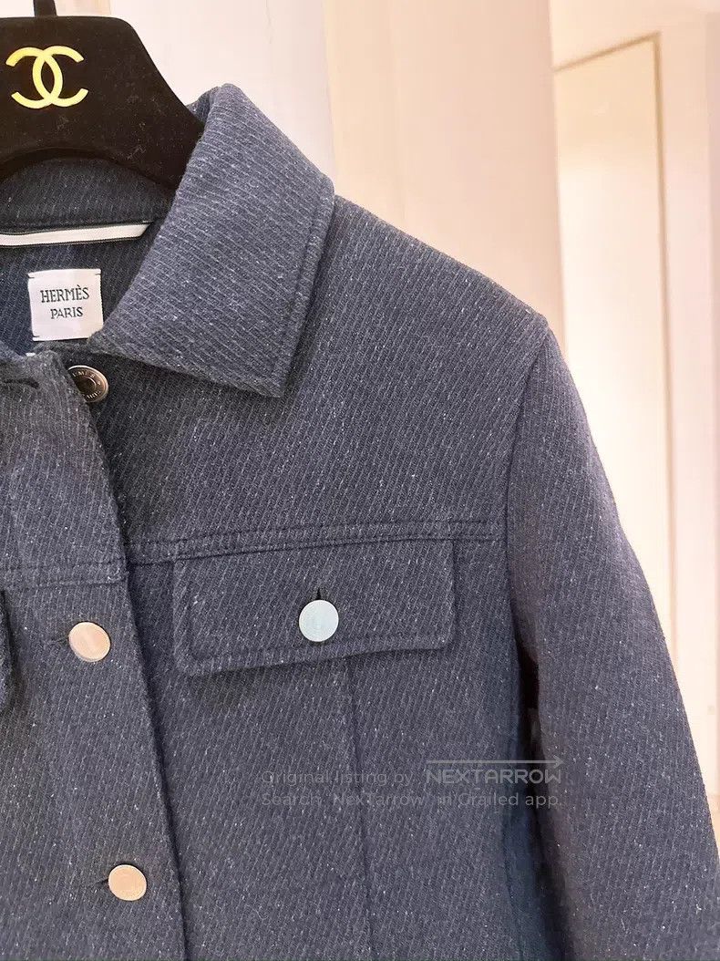 Other Hermes Dark Blue Denim Style Woolen Jacket Size XS / US 0-2 / IT 36-38 - 3 Thumbnail