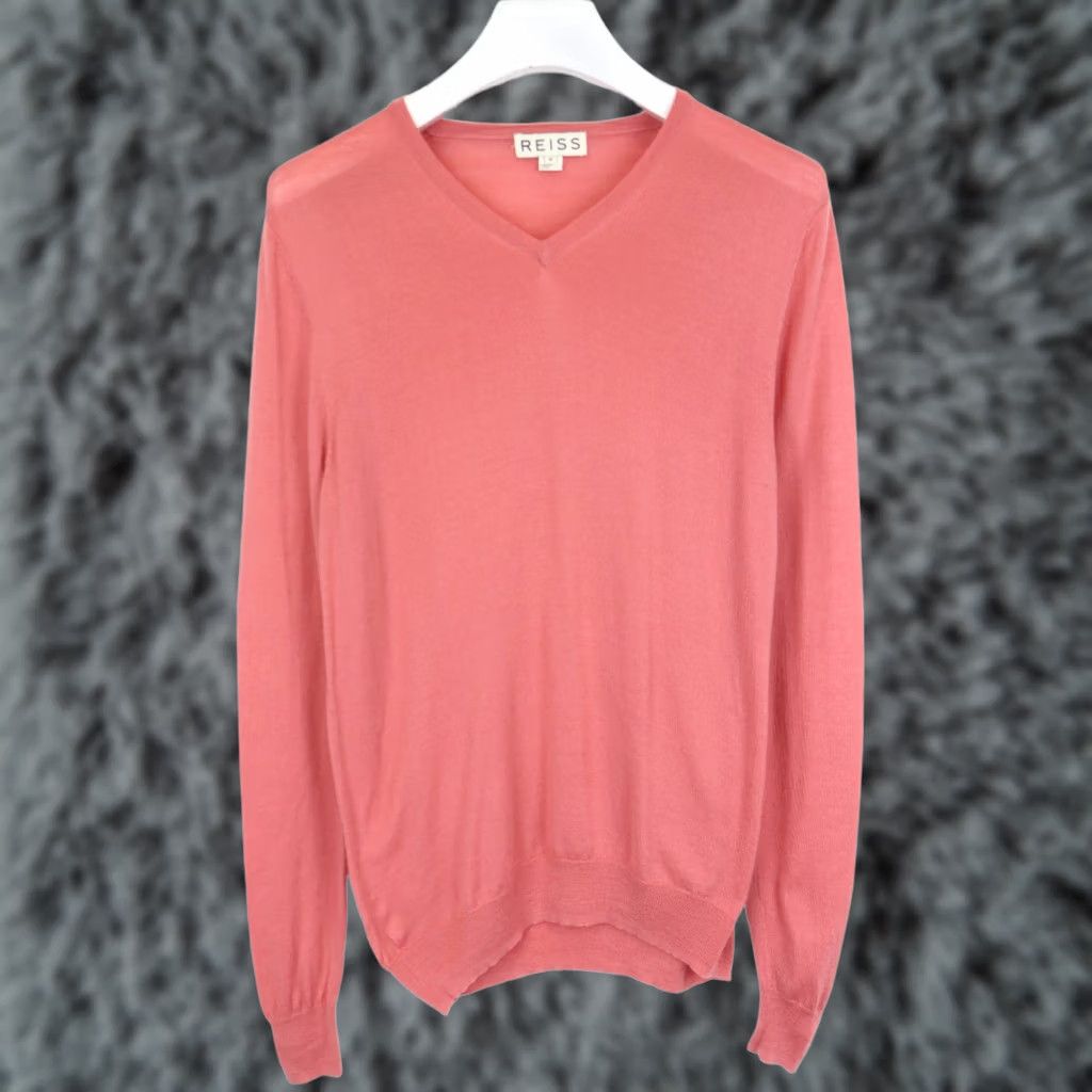 Reiss Reiss Jumper Men's MEDIUM Coral Pullover V-Neck Pure Wool Tight Knitted Size US M / EU 48-50 / 2 - 1 Thumbnail
