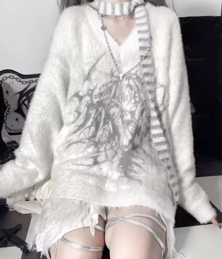 Japanese Brand Korean V-neck Loose Harajuku Knitted Pullovers Sweaters Size M / US 6-8 / IT 42-44 - 2 Thumbnail