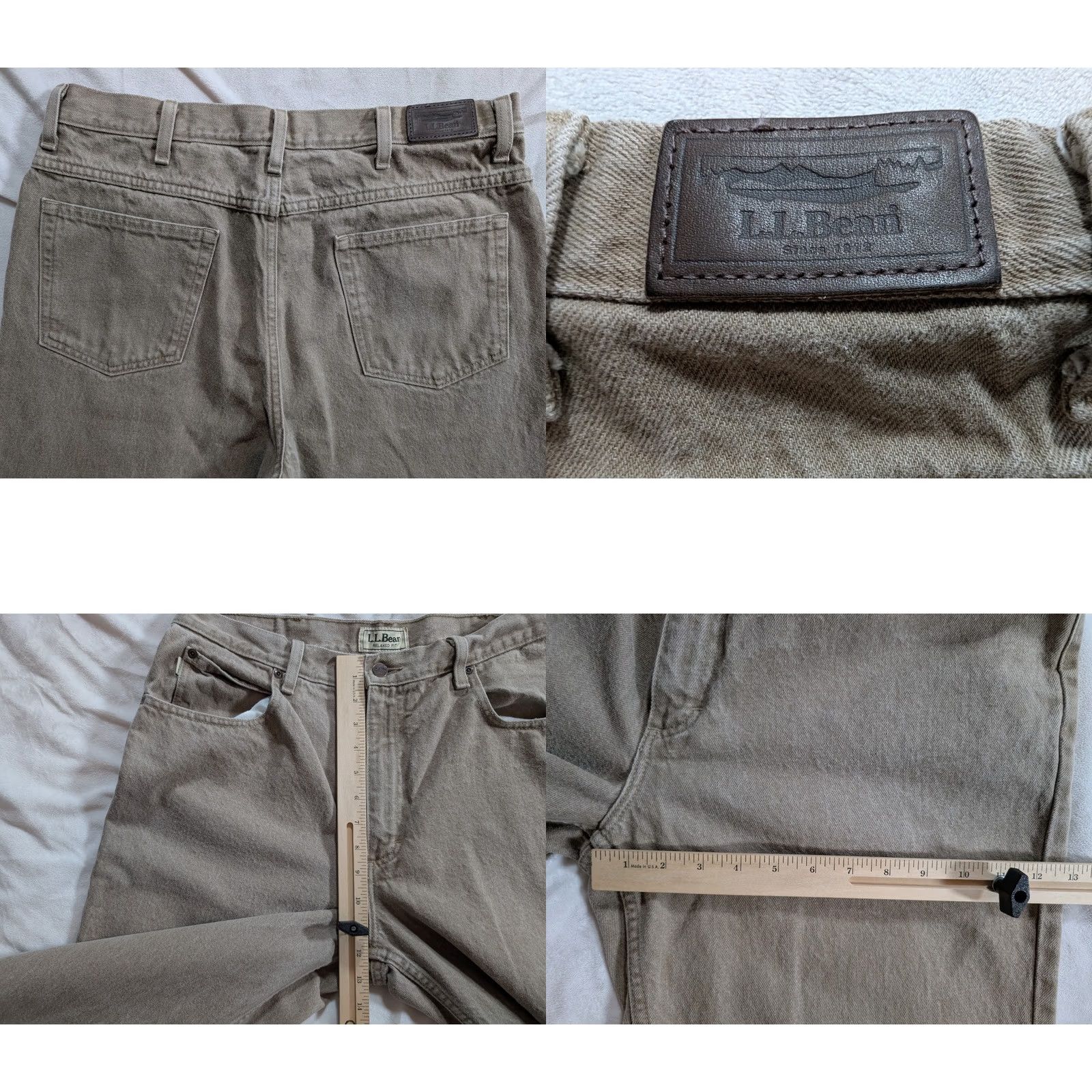Vintage VINTAGE L.L. Bean Relaxed Fit Jeans Sand Beige 35x30 OFJB9 Mens 5-Pocket Denim Straight 90s Southwestern USA Size US 35 - 8 Thumbnail