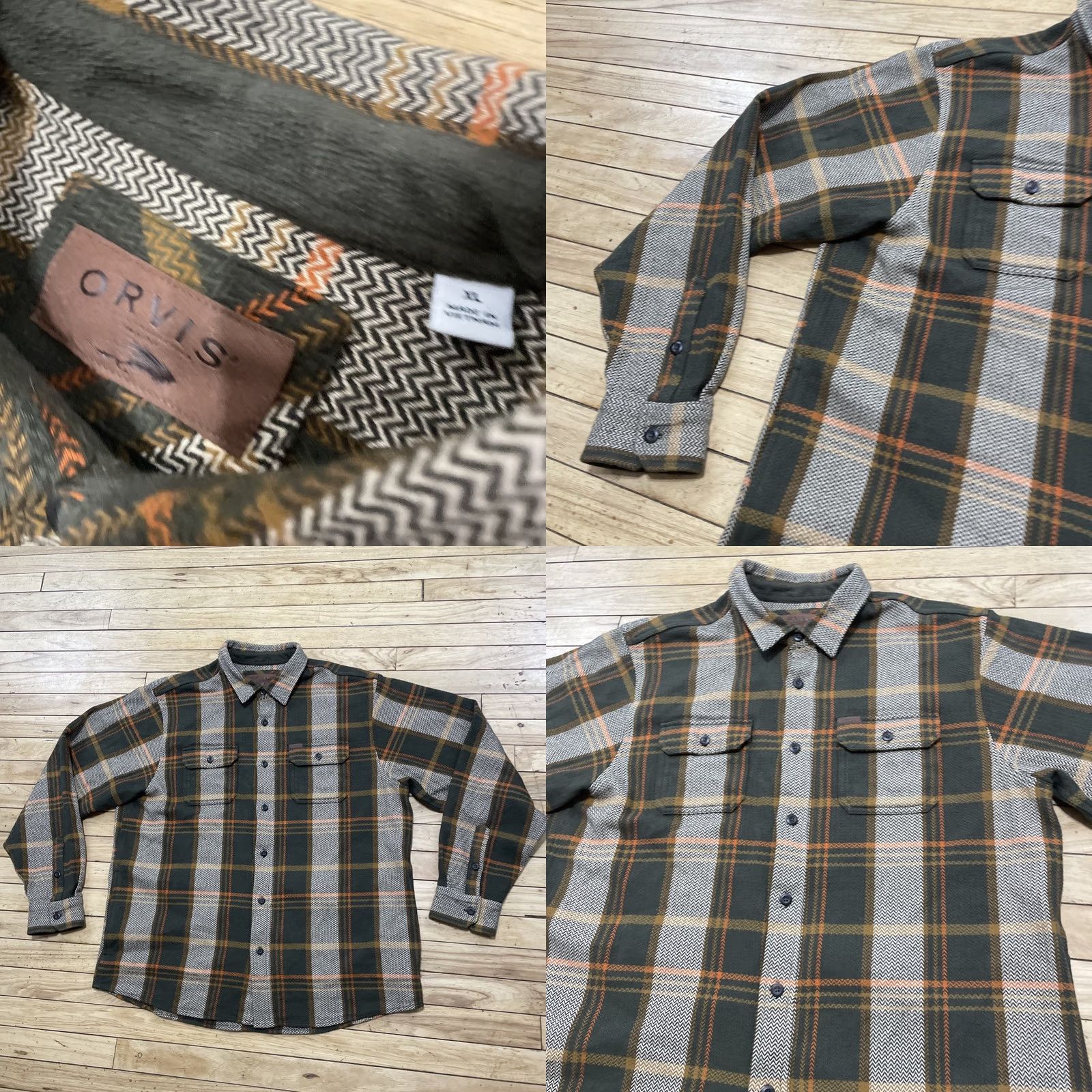 Orvis Orvis Heavyweight Shacket Flannel Shirt Men XL Brown Orange Patchwork 90s grunge Plaid Knit Pocket Shacket Size US L / EU 52-54 / 3 - 10 Thumbnail
