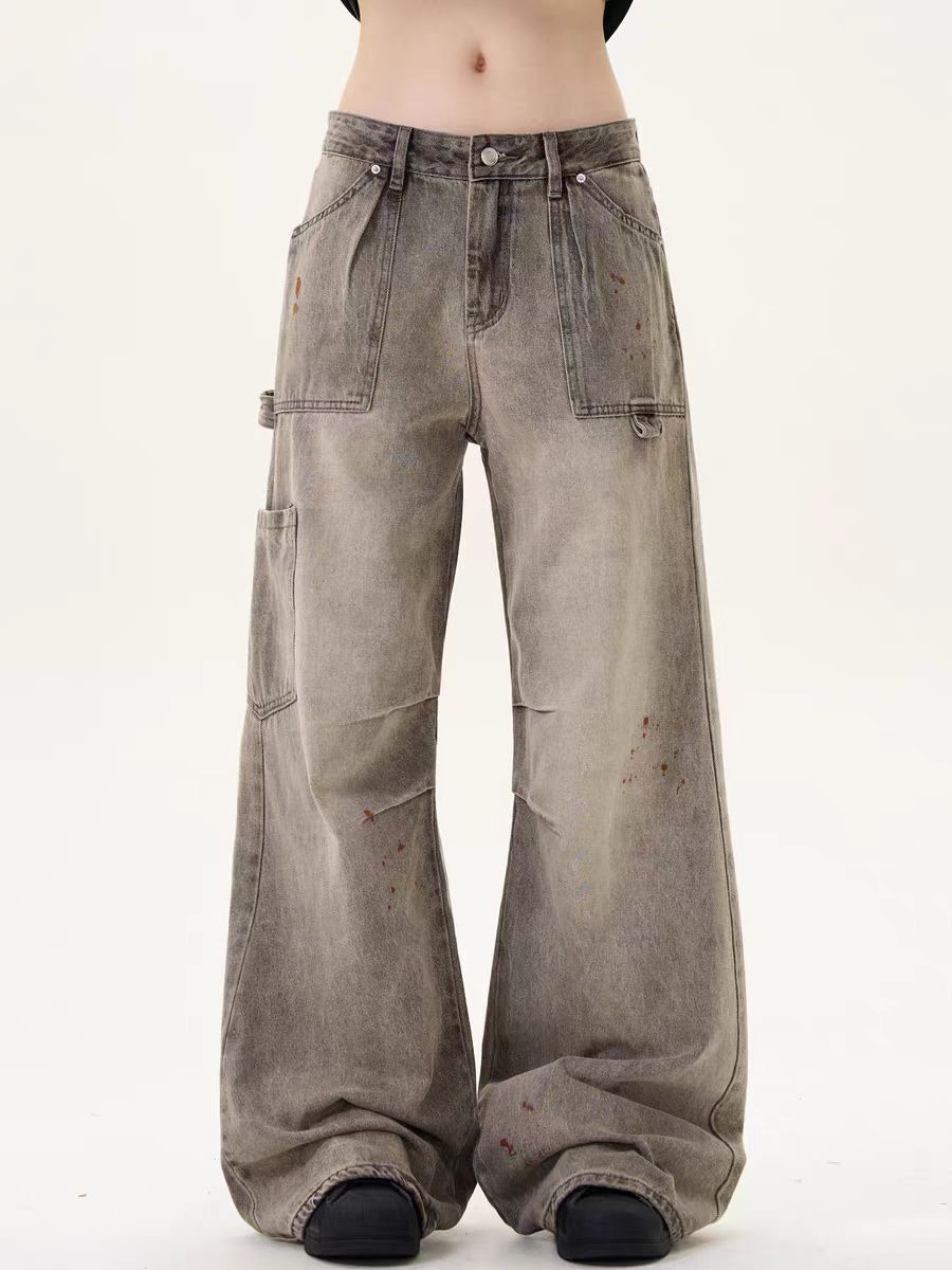 Designer × Jean × Vintage Aged and inked frayed workwear baggy jeans Size US 31 - 5 Thumbnail