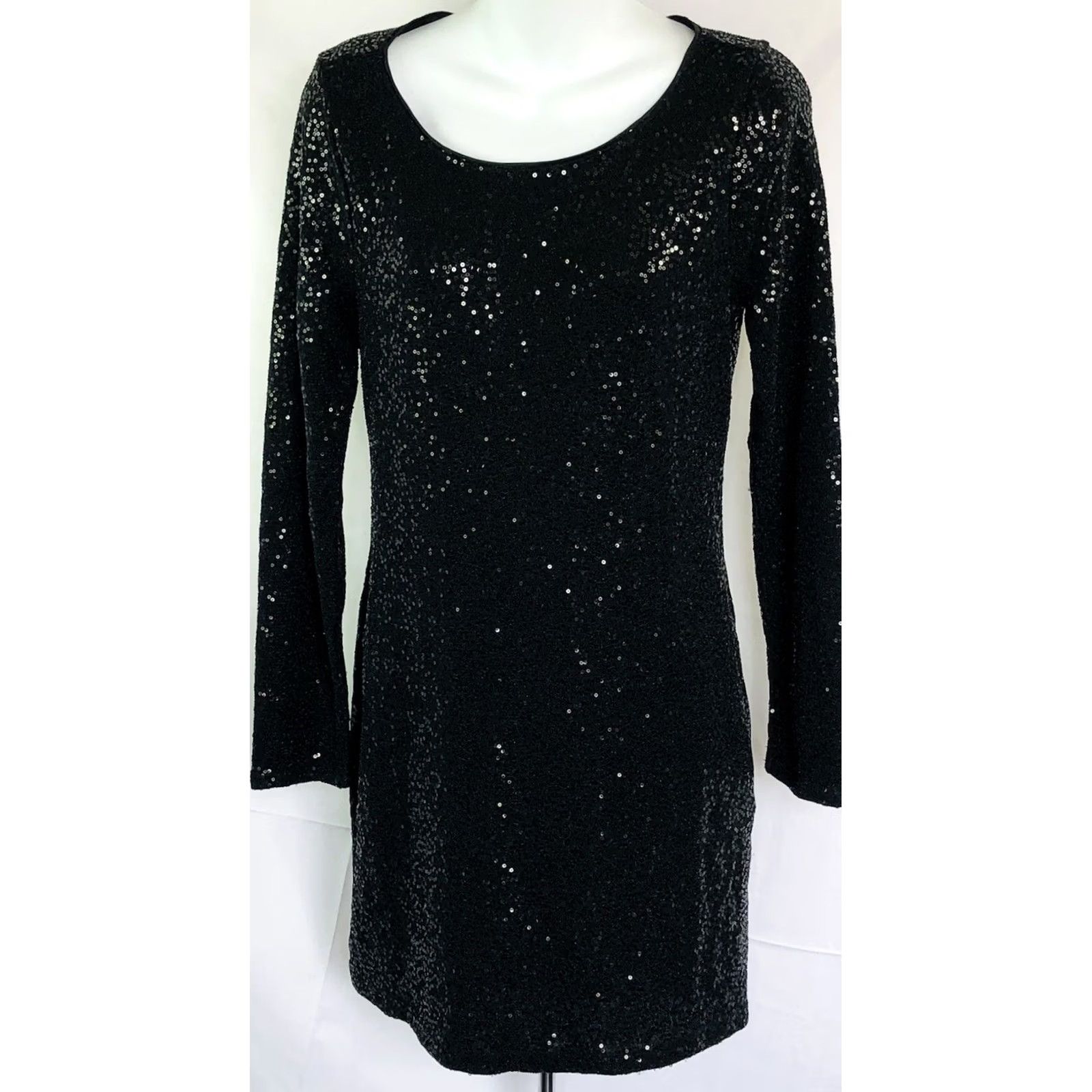 Express Express Mini Dress M Black Sequins Long Sleeves Cocktail Party Disco Club NWOT Size M / US 6-8 / IT 42-44 - 4 Thumbnail