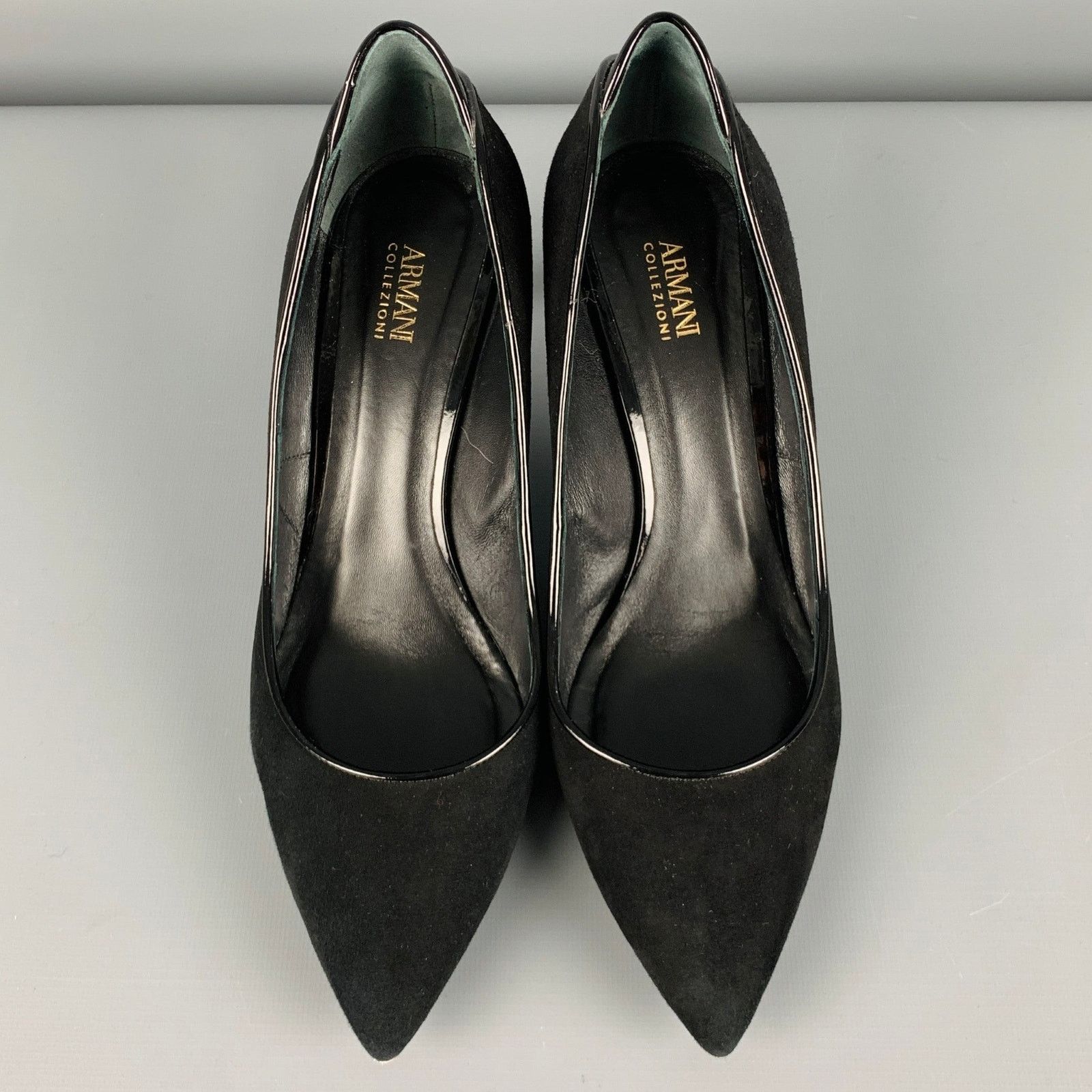 Armani Collezioni Size 9.5 Black Suede Patent Leather Classic Pumps Size US 9.5 / IT 39.5 - 4 Thumbnail
