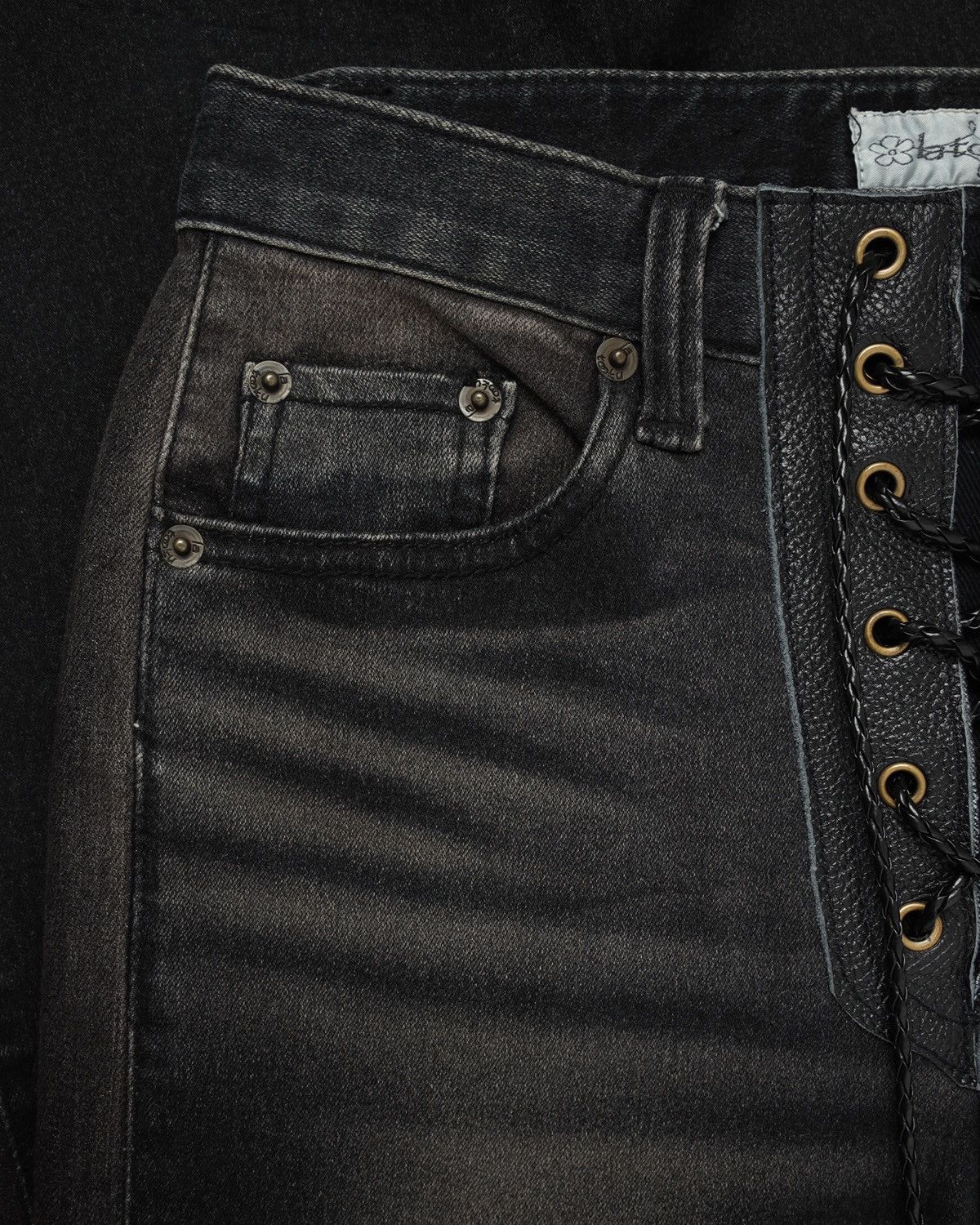 Japanese Brand × Le Grande Bleu (L.G.B.) × Tornado Mart TATTOOKU lace-up leather flare jeans Size US 27 - 4 Thumbnail