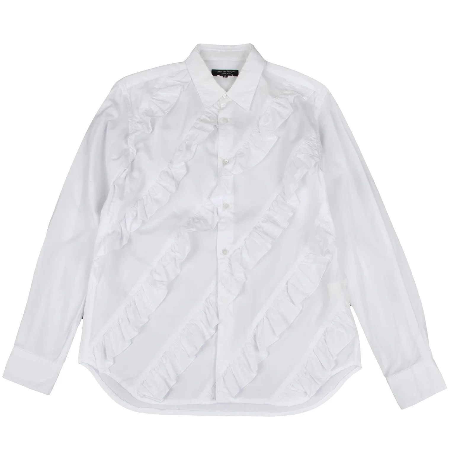 Comme des Garcons Homme Plus Bias Frill Cotton Shirt in White, Size XS Size US XS / EU 42 / 0 - 1 Thumbnail