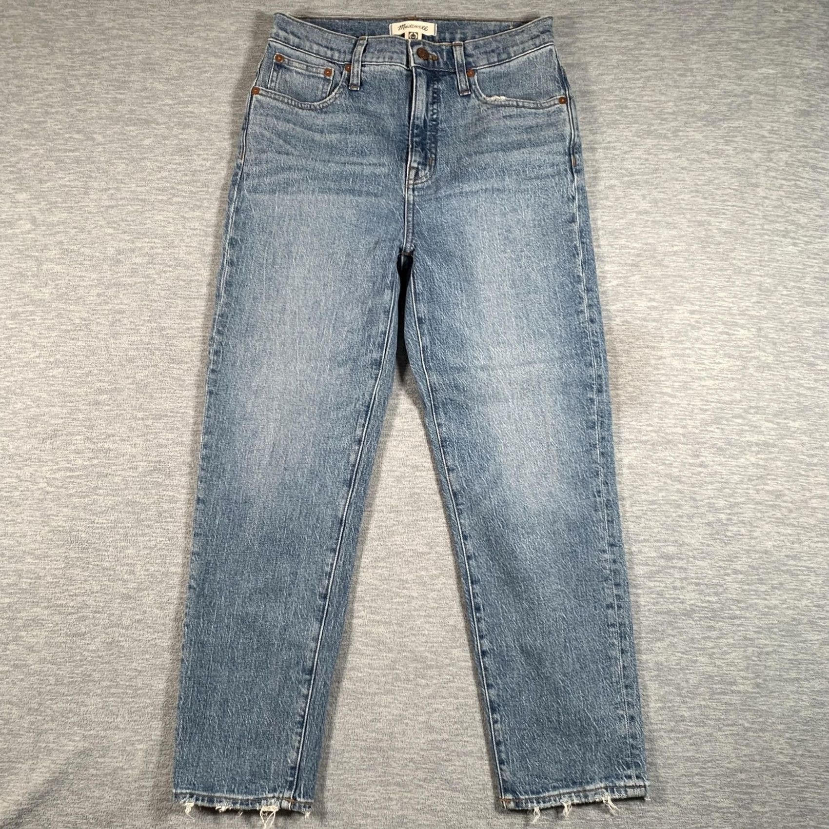 Madewell Madewell Jeans Womens 26 Blue Classic Straight High Rise Raw Hem Denim Stretch Size 26" / US 2 / IT 38 - 2 Thumbnail