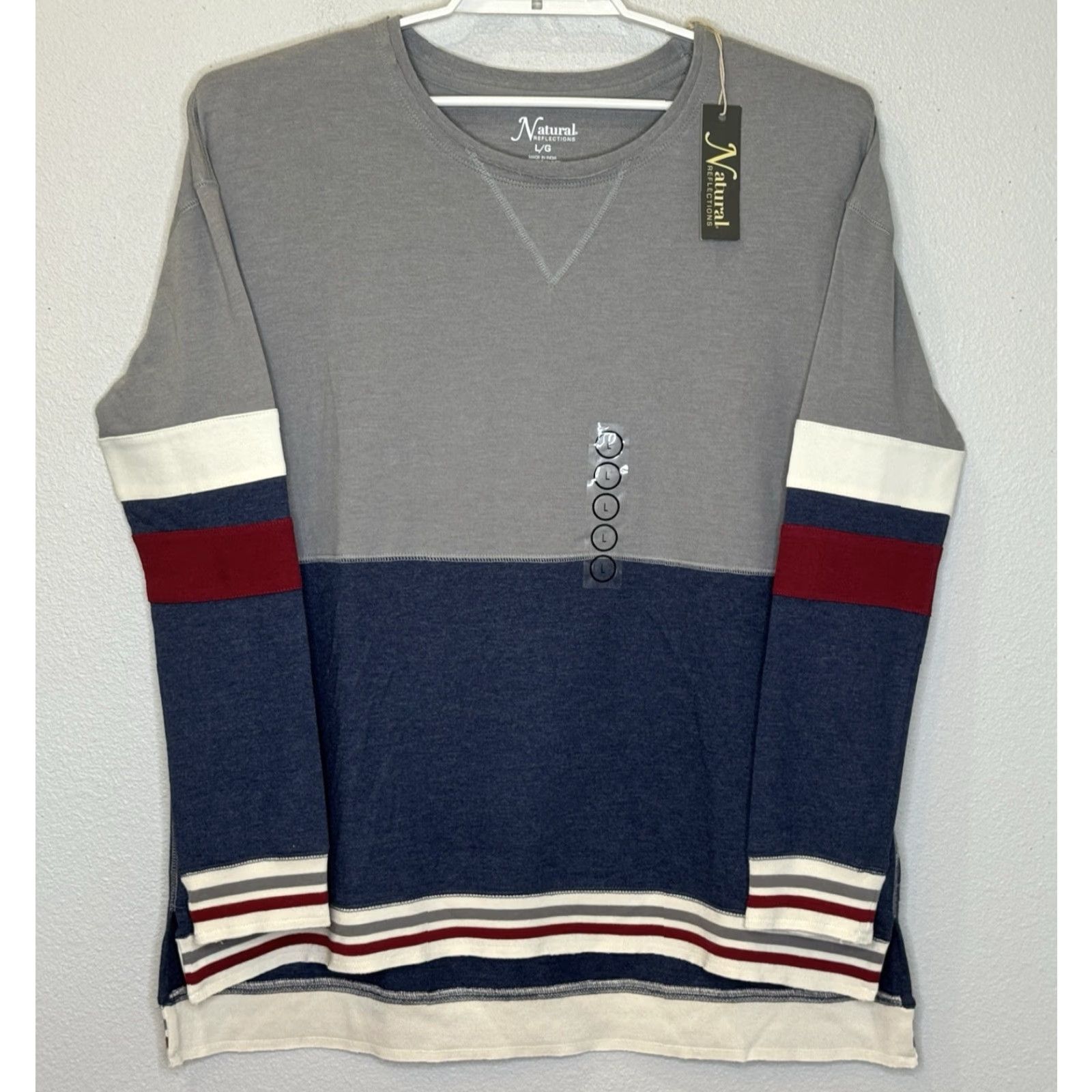 Vintage Natural Reflections Tunic Sweatshirt Womens L Gray Blue Stripe Long Sleeve Crew Neck Longer Back NEW Size L / US 10 / IT 46 - 2 Thumbnail