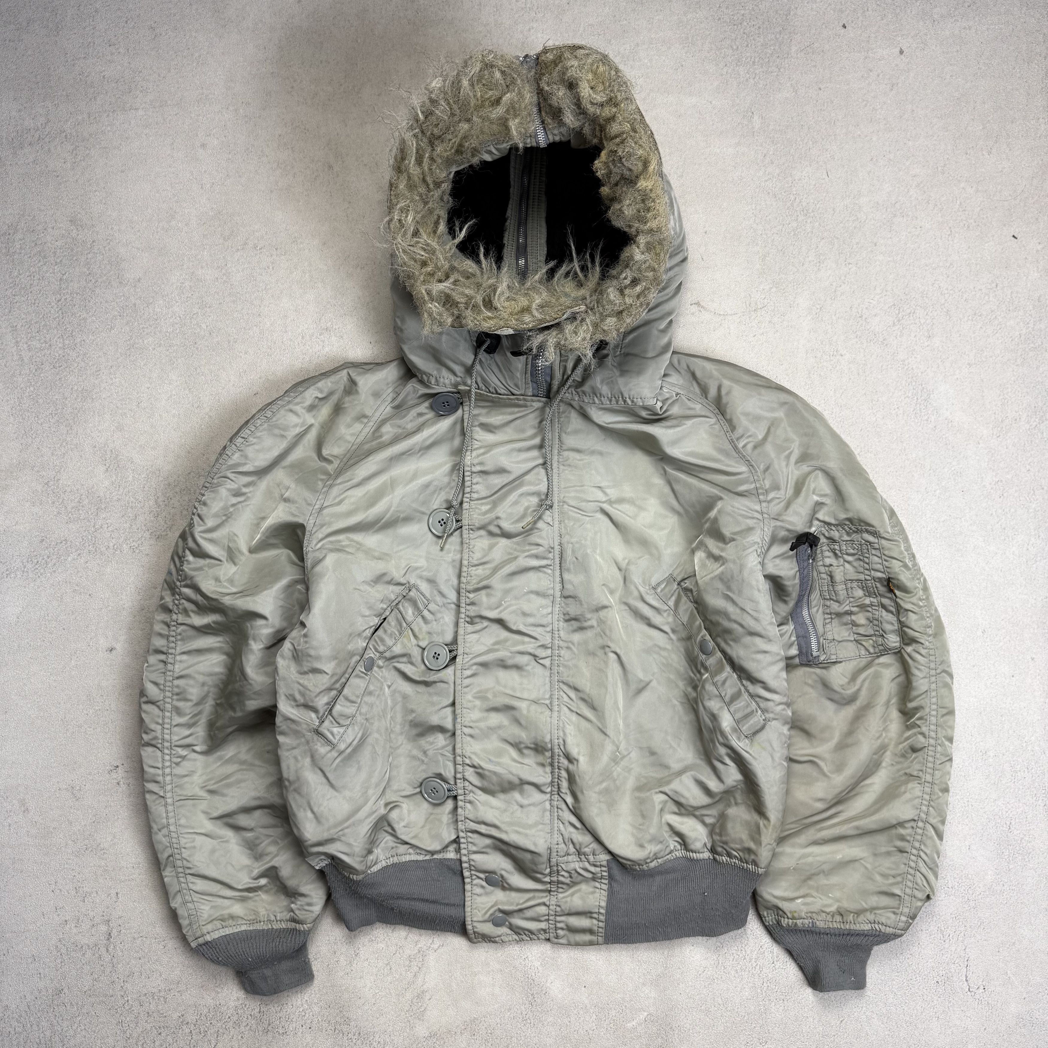 grunge n-2b fur down jacket gray beige ALPHA N-2B Coats, Jackets