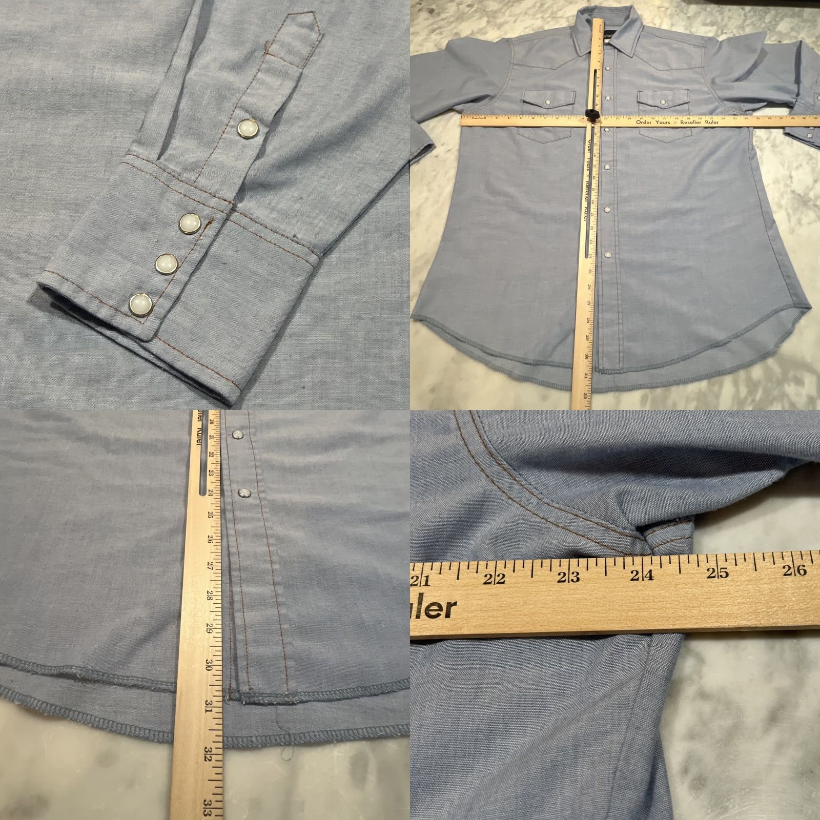 Wrangler VINTAGE Wrangler Pearl Snap Western Shirt Men’s 17-36 Regular Fit Long Tails Blue Polyester Pockets Embroidered Cowboy Casual Workwear Size US XL / EU 56 / 4 - 8 Thumbnail