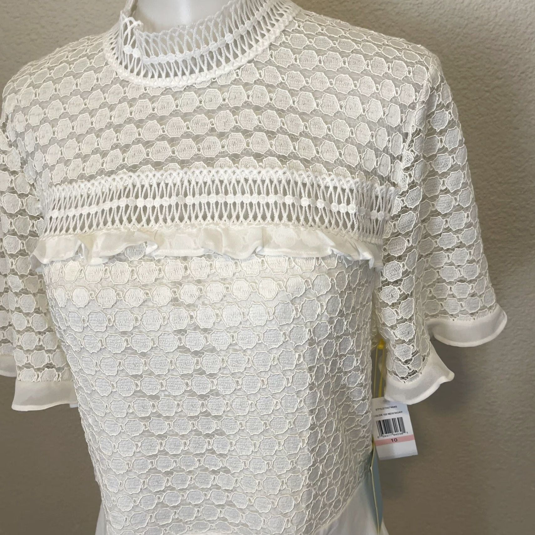Cece Womens A-Line Short Sleeve Dress White Size 10 Knit Lined Formal Party  Spring - threedaughtersproperties.com