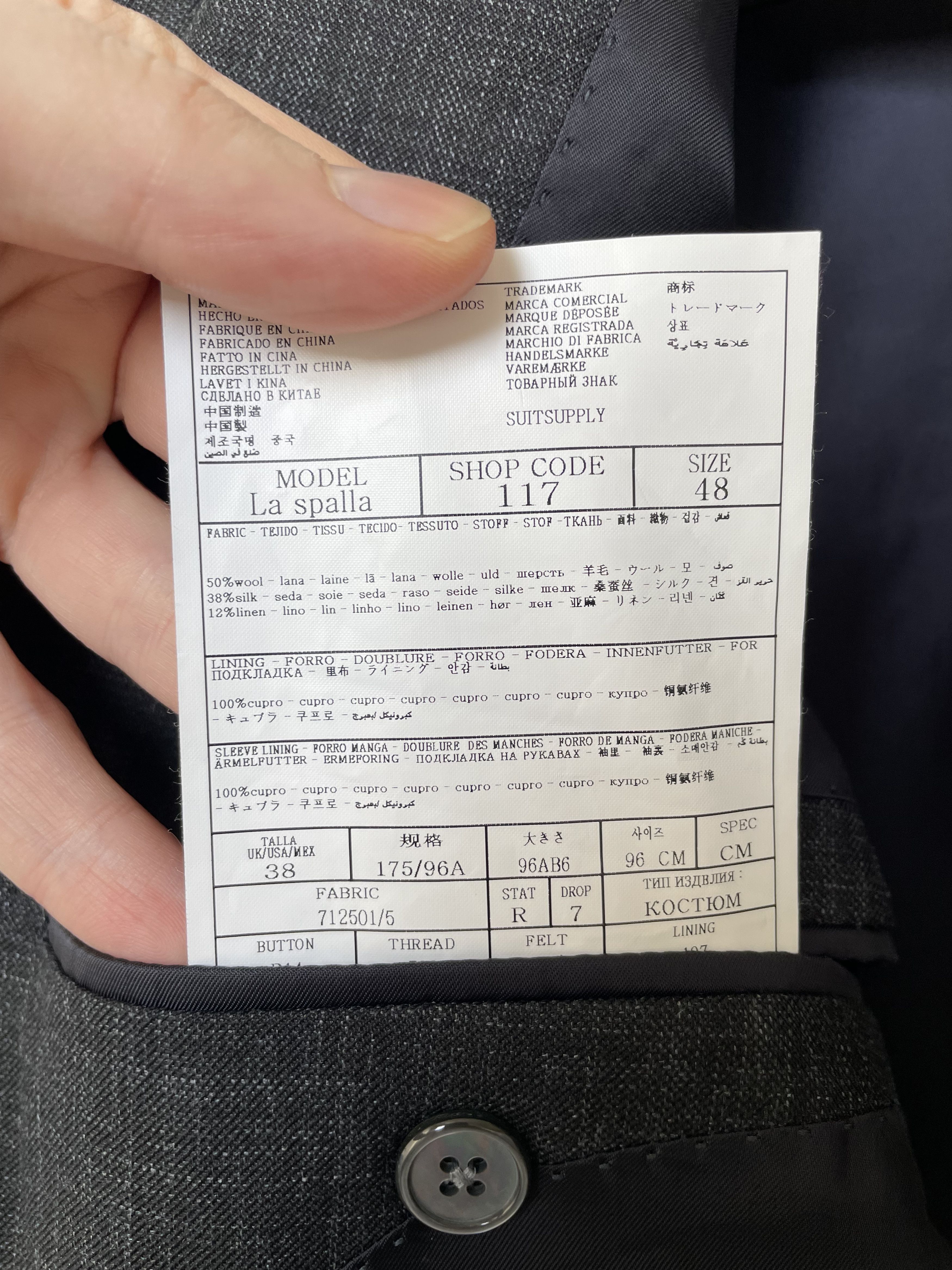 Suitsupply NWT Suitsupply charcoal full canvas jacket, size 40R\EU50 Size 40R - 8 Thumbnail