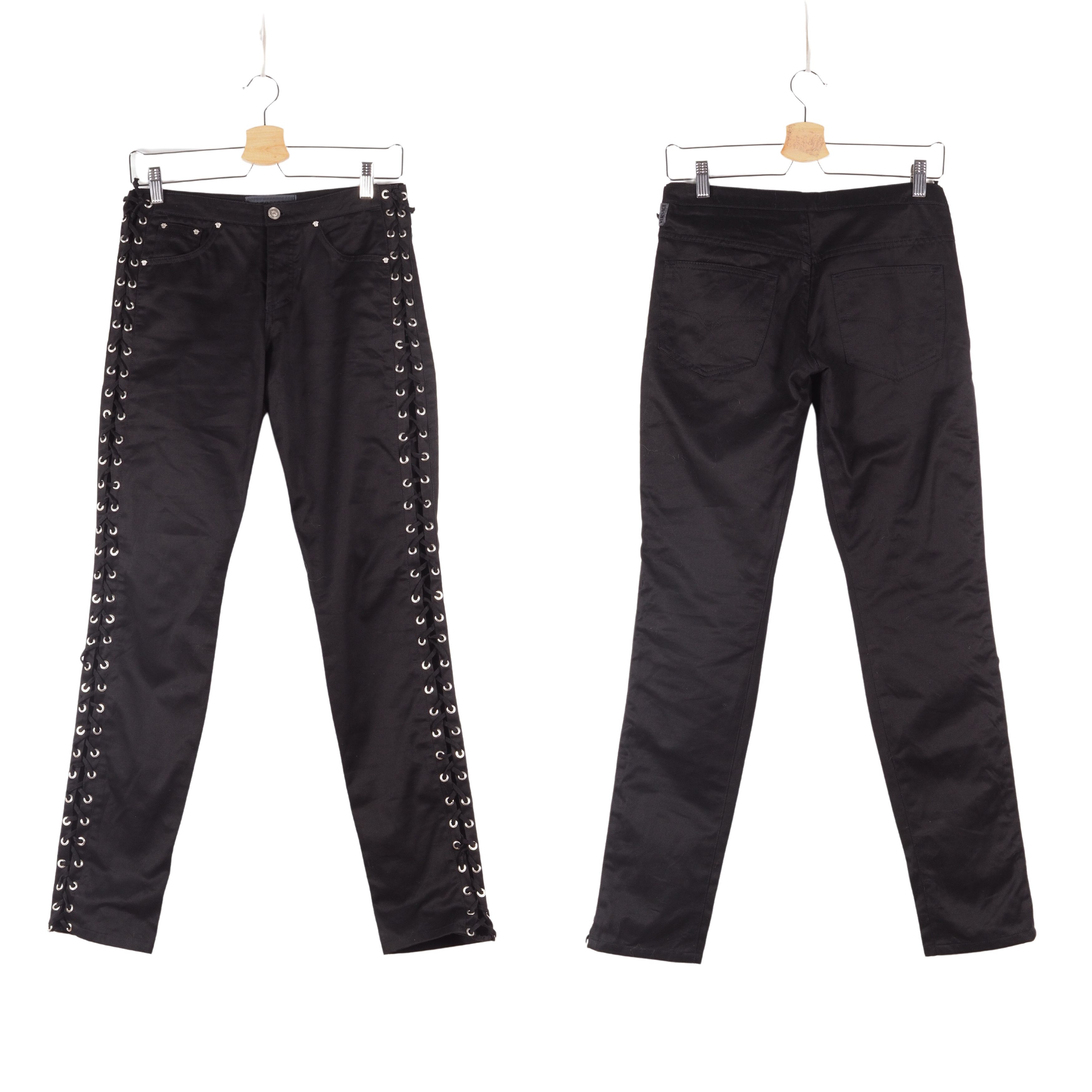 Versace × Versace Jeans Couture × Vintage Versace Jeans Signature Vintage Black Lace Up Jeans Pants Size 27" / US 4 / IT 40 - 1 Thumbnail