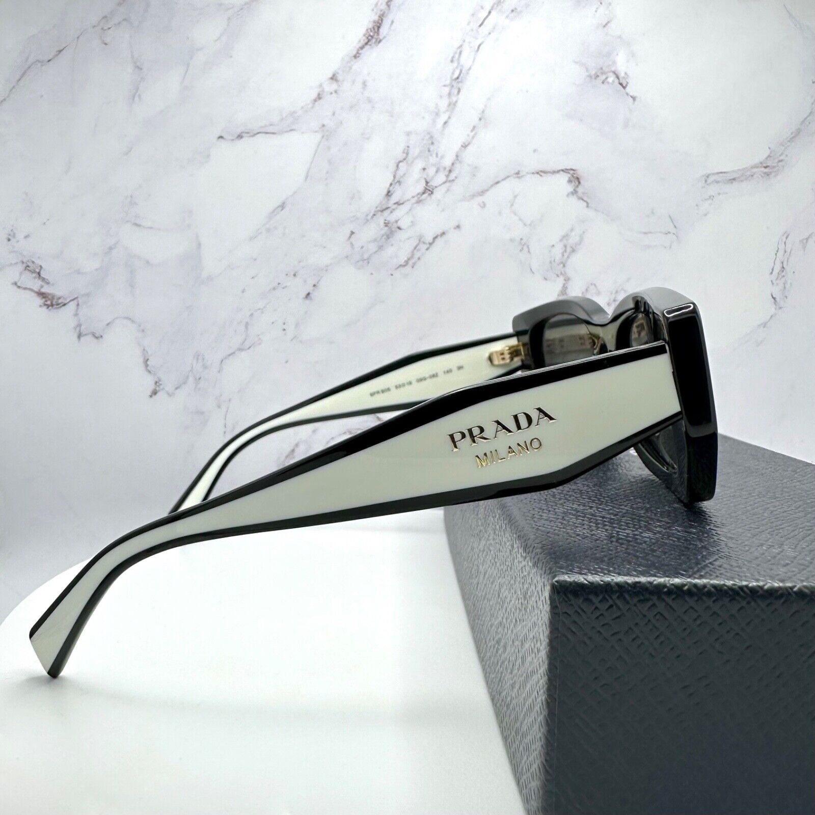 Prada New PRADA Sunglasses Logo Black & White Gold Metallic Logo Size ONE SIZE - 17 Thumbnail