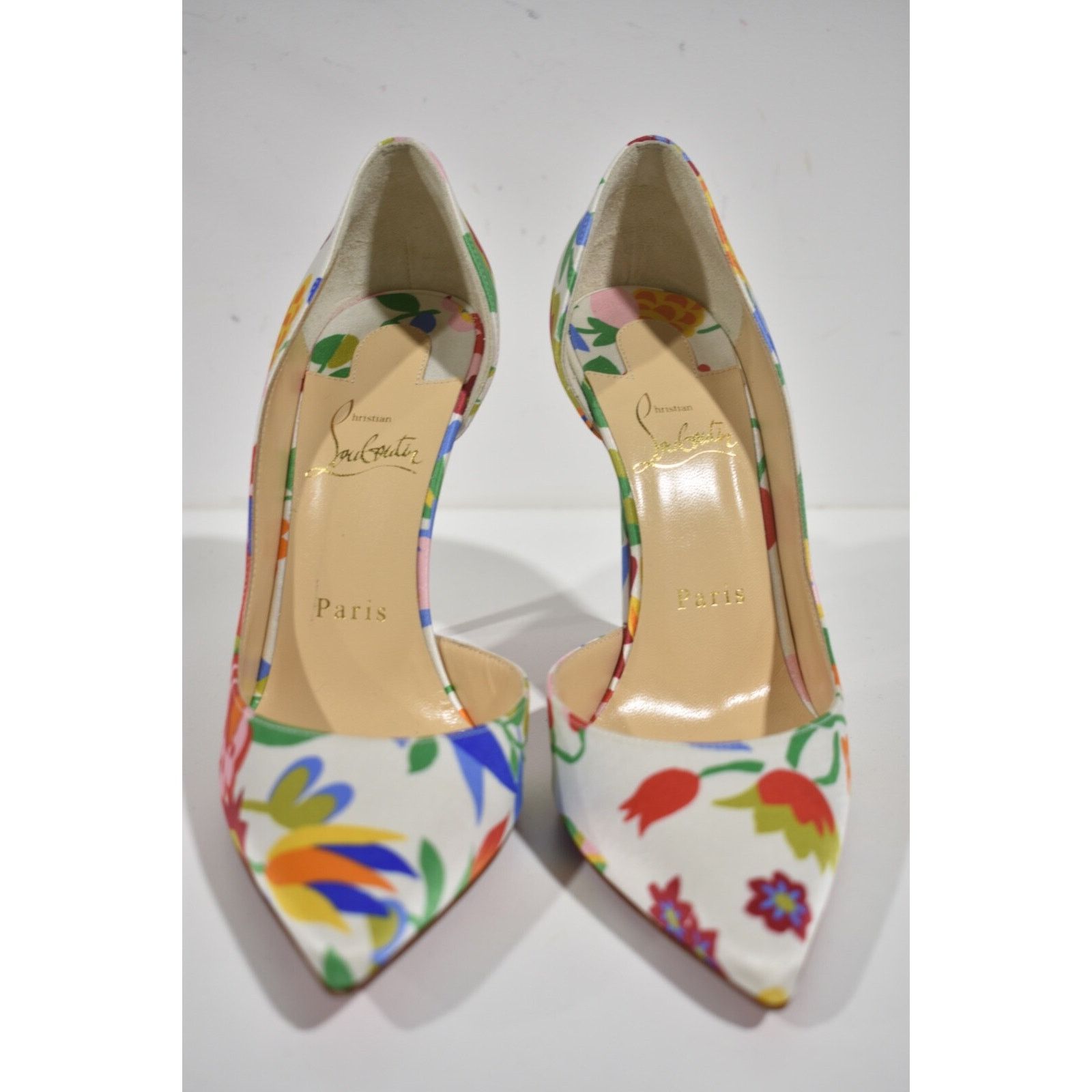 Christian Louboutin Iriza 100 Crepe Satin Bloomy Floral Pointed Heel Pump 37.5 Size US 7.5 / IT 37.5 - 5 Thumbnail