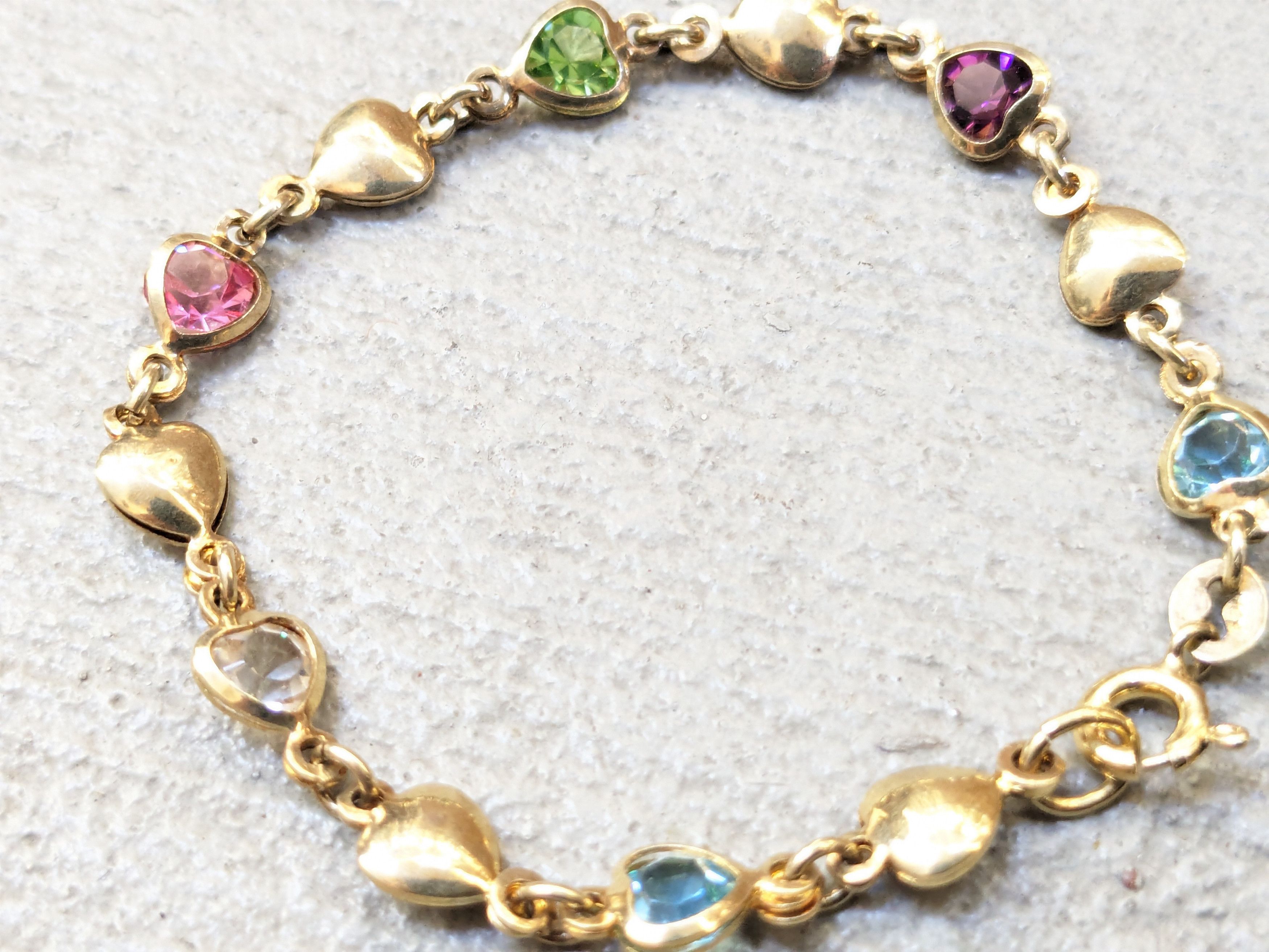 Jewelry Vintage Sterling Silver Bracelet Heart Rainbow Gold Plate Size ONE SIZE - 5 Thumbnail