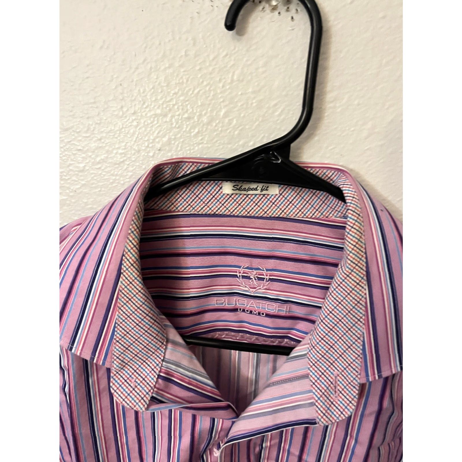 BUGATCHI BUGATCHI Shirt L Classic Fit White Pink Striped Button-Up Long Sleeve Cotton Mens Size US L / EU 52-54 / 3 - 3 Thumbnail