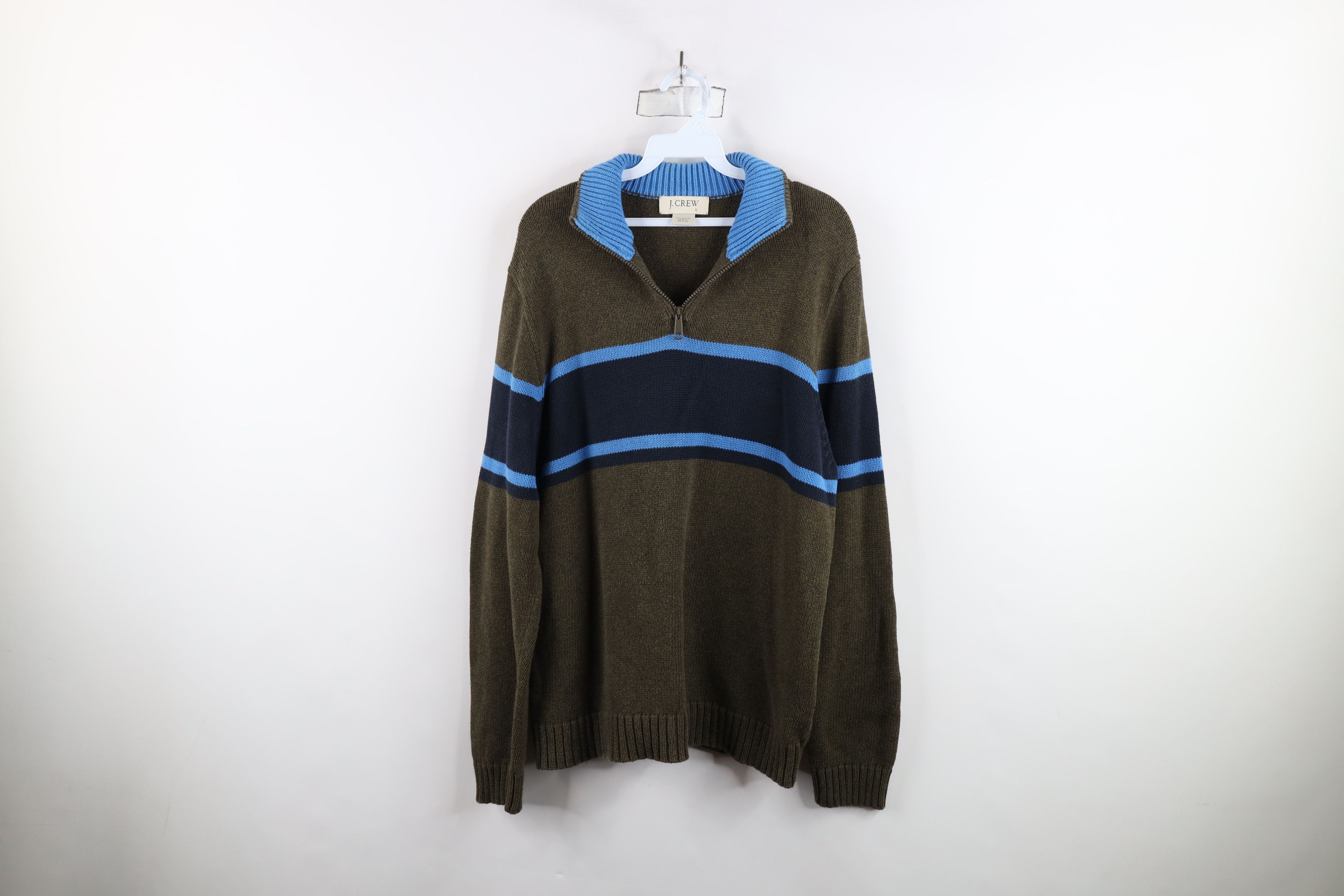 J.Crew × Vintage Vintage 90s J Crew Block Knit Half Zip Pullover Sweater Size US L / EU 52-54 / 3 - 1 Thumbnail