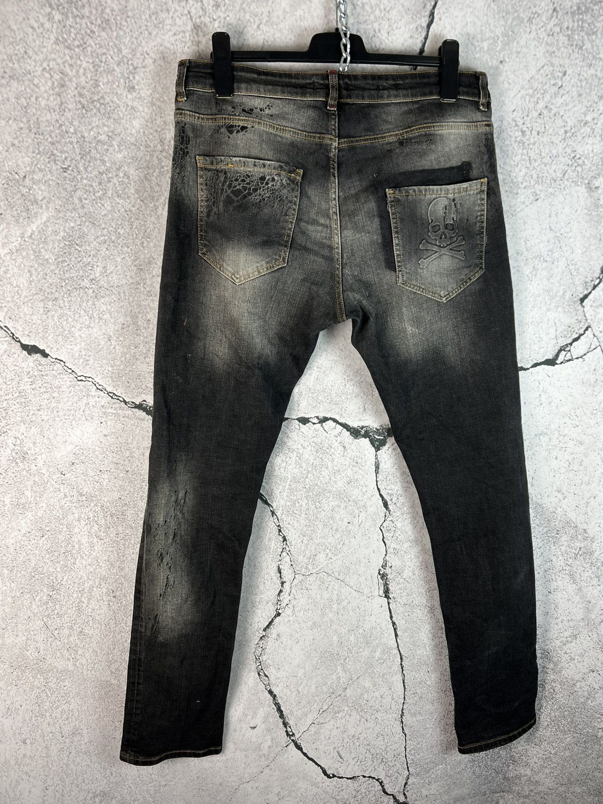 image of Distressed Denim x Philipp Plein Designer Skull Denim Jeans Distressed in Black, Men's (Size 38)