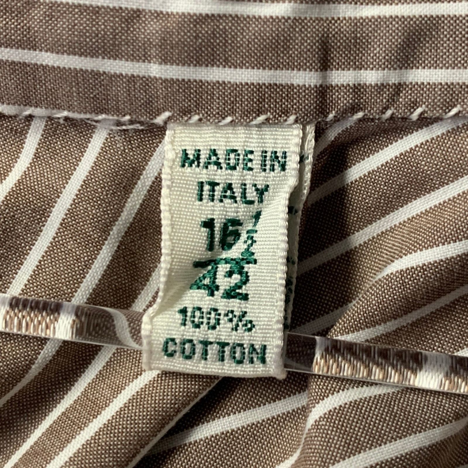 Other BORRELLI Size L Brown White Stripe Cotton Long Sleeve Shirt Size 48R - 5 Thumbnail