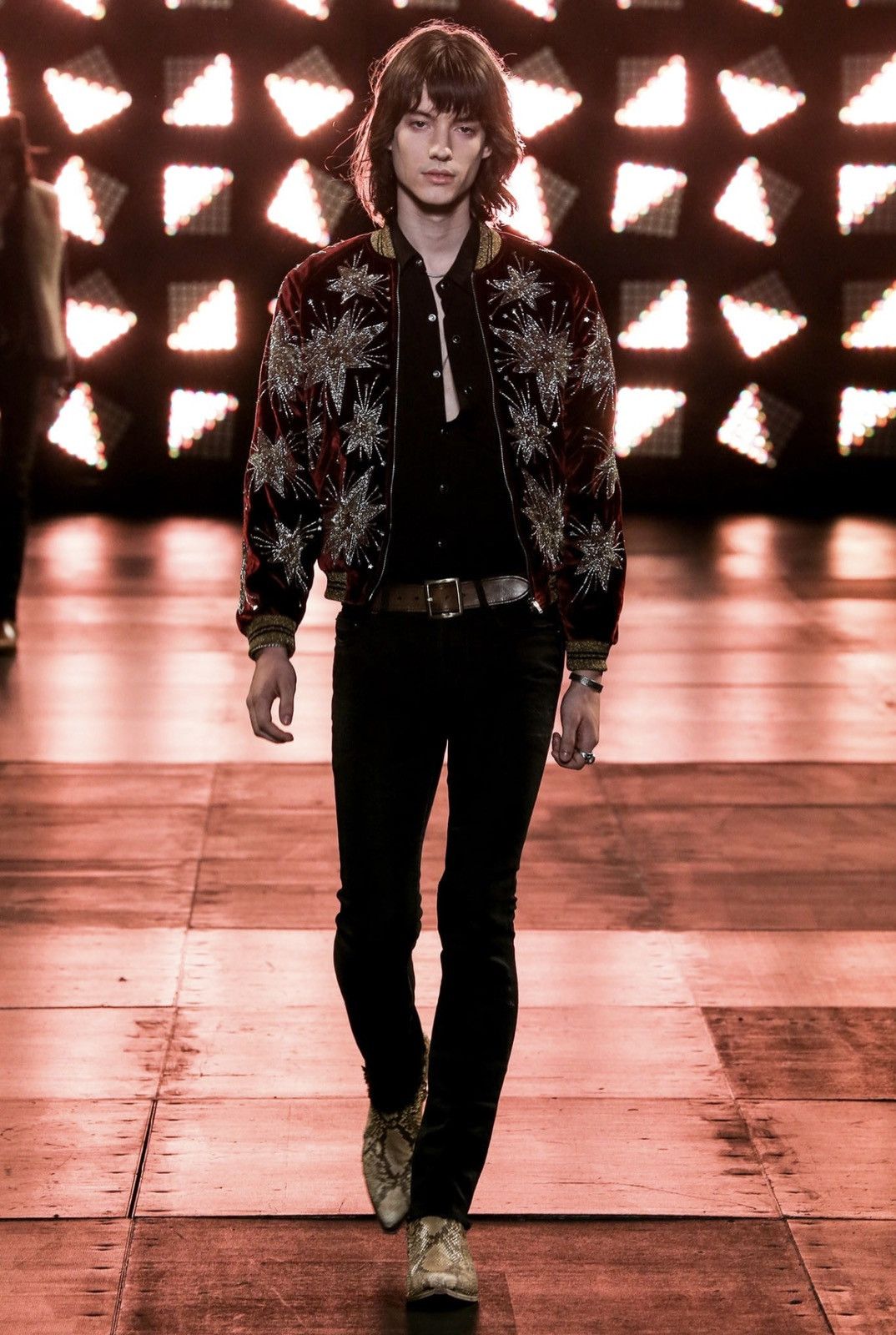 image of Saint Laurent Paris Ss15 Star Velvet Jacket in Red, Men's (Size XS)