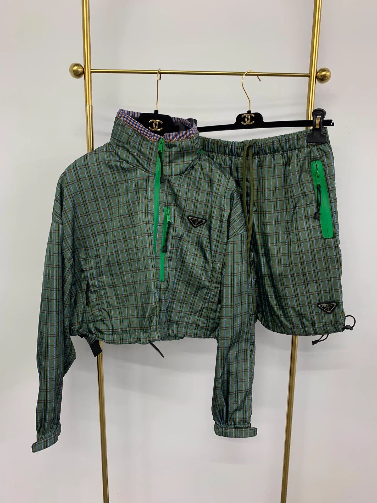 Prada Green Check Top & Shorts Women's 36/38 Near New