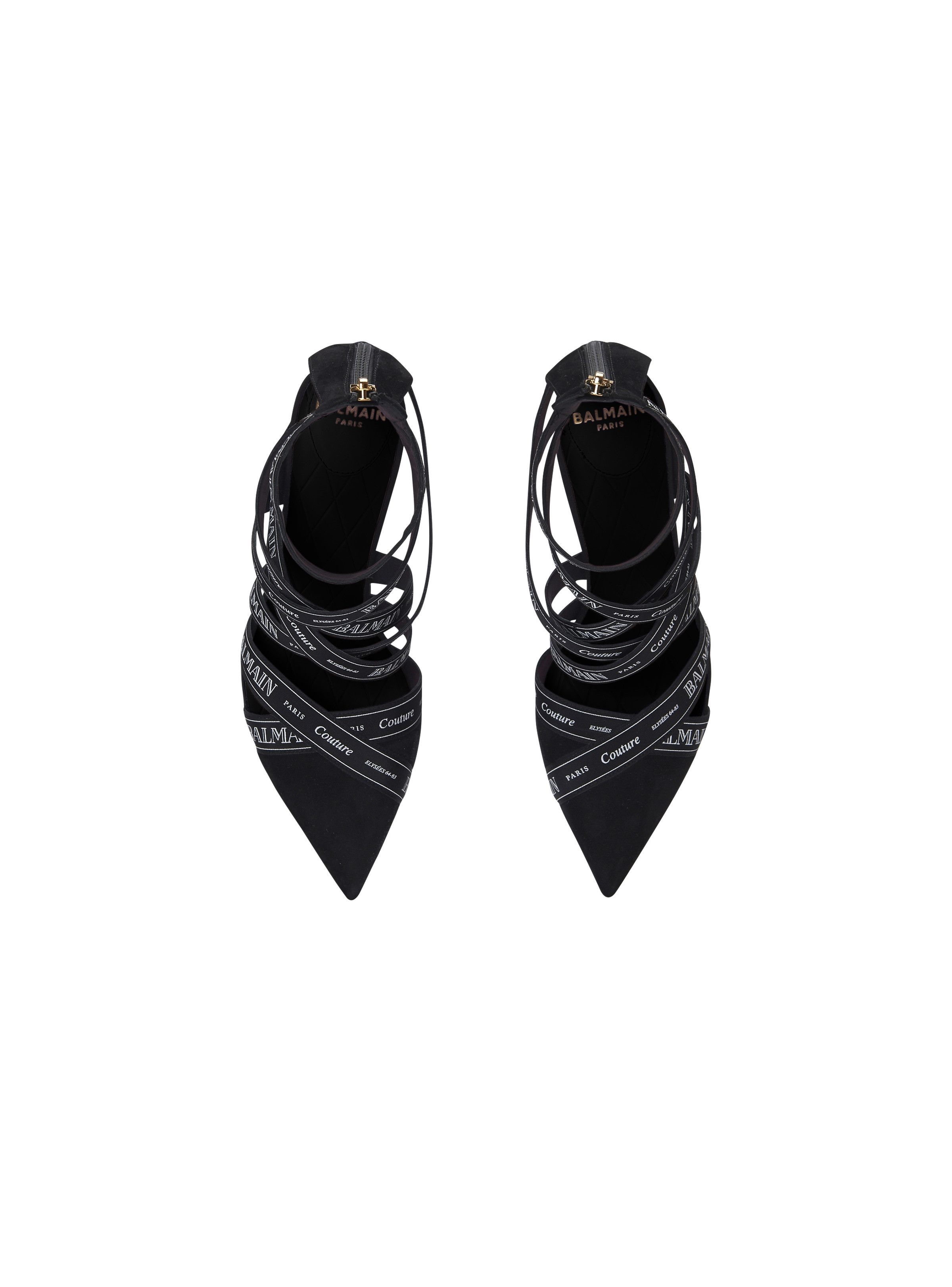 Balmain o1s1wg111225 Suede Pumps With Logo Ribbon in Black Size US 6 / IT 36 - 3 Thumbnail
