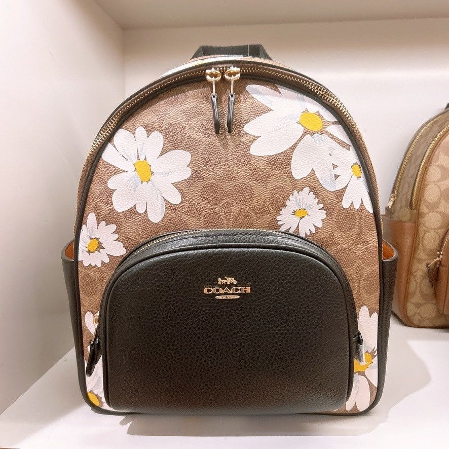 brown and black coach backpack Amazon.com: Coach Women's Large Court Backpack in Signature Canvas (Brown