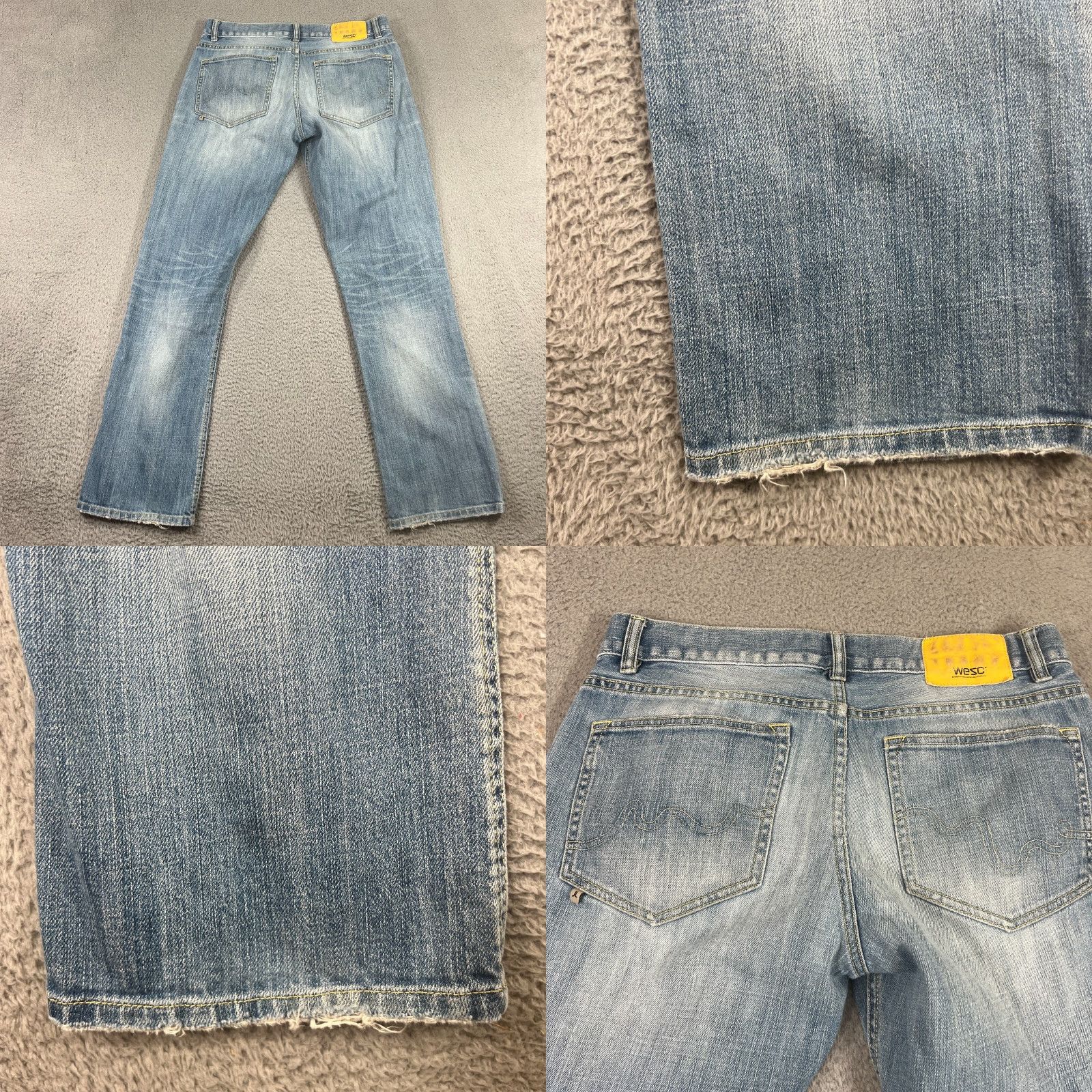 WeSC WeSC Blue Jeans Mens 34x31 Slim Fit Light Wash Denim Stretchy Whiskers Tag 34x32 Slimming Button Classic American Straight Clothing Size US 34 / EU 50 - 8 Thumbnail