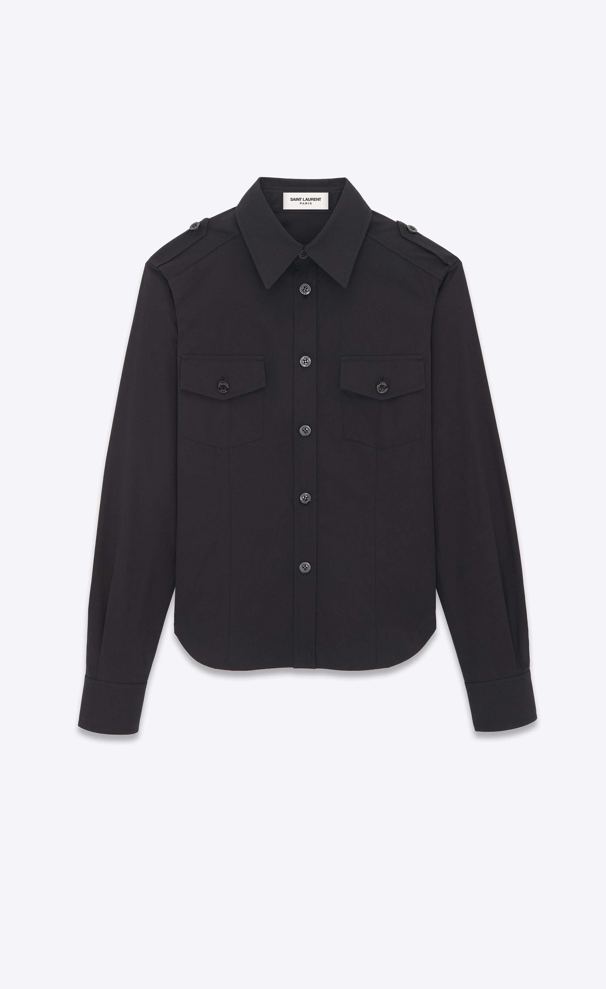 Saint Laurent Paris o1la1rc1a0425 735597 Army Shirt In Cotton Poplin in Black Size XL / US 12-14 / IT 48-50 - 1 Thumbnail