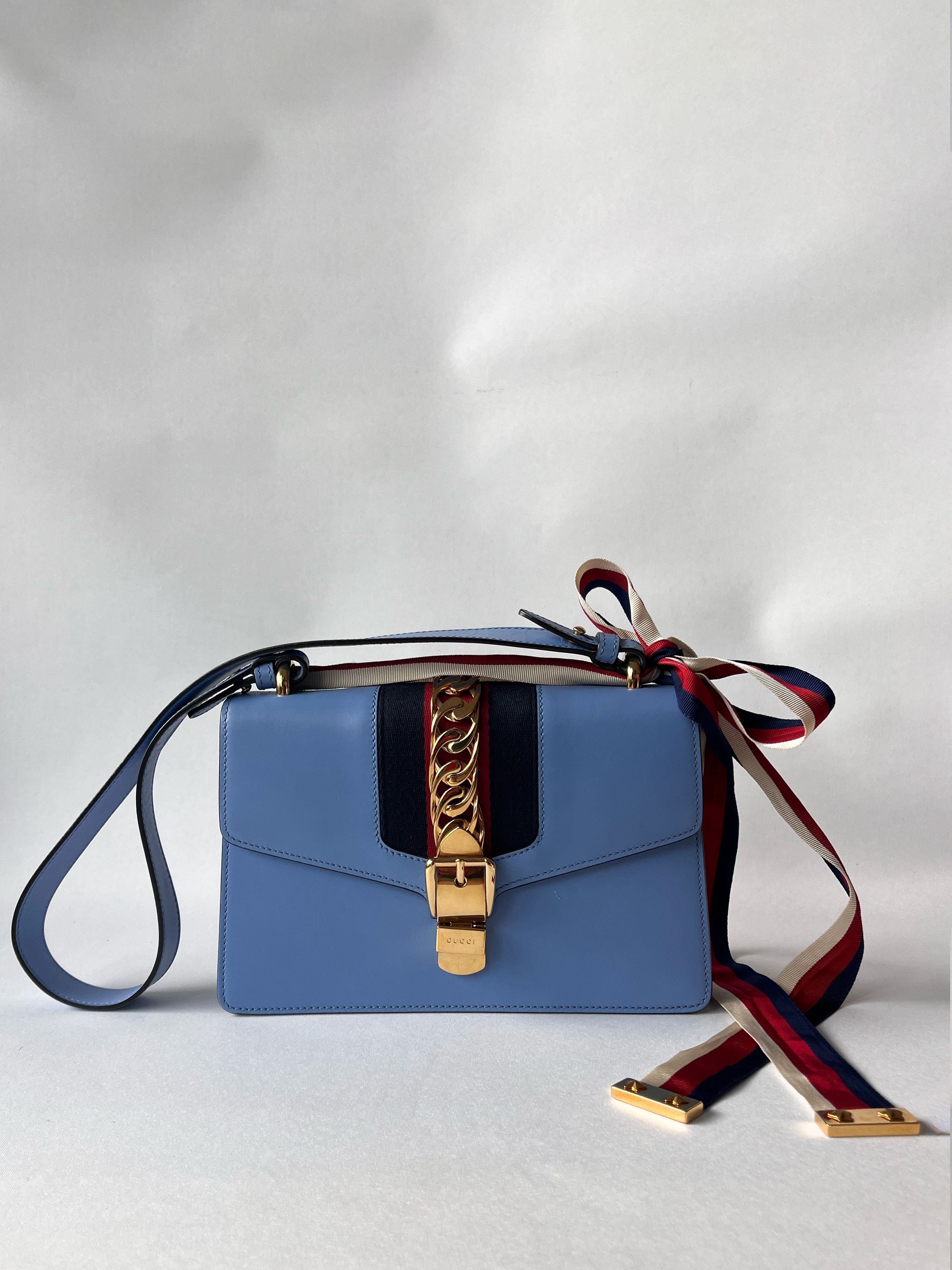 Gucci Gucci Blue Leather Small Sylvie Chain Shoulder Bag Size ONE SIZE - 3 Thumbnail