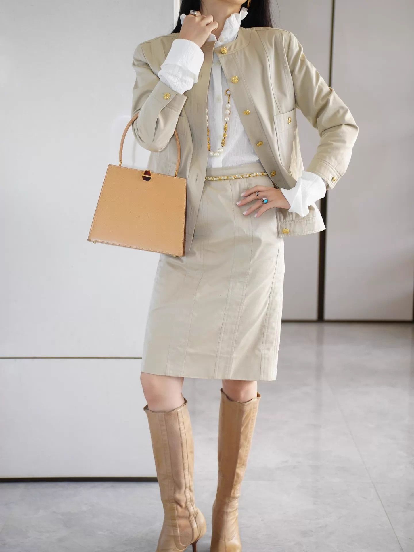Chanel Chanel Vtg Khaki Utility Suit Skirt Set FR38 Size S / US 4 / IT 40 - 8 Thumbnail