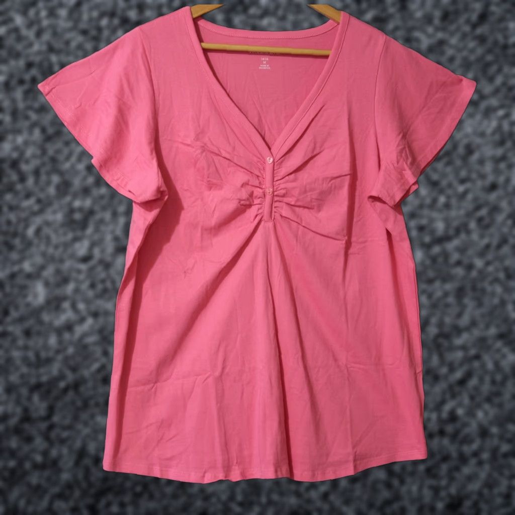 Vintage Roaman's Nwo! V-Neck Button Accent 100% Cotton Pink Womens M 14/16 Shirt Casual Womens Size M / US 6-8 / IT 42-44 - 1 Thumbnail