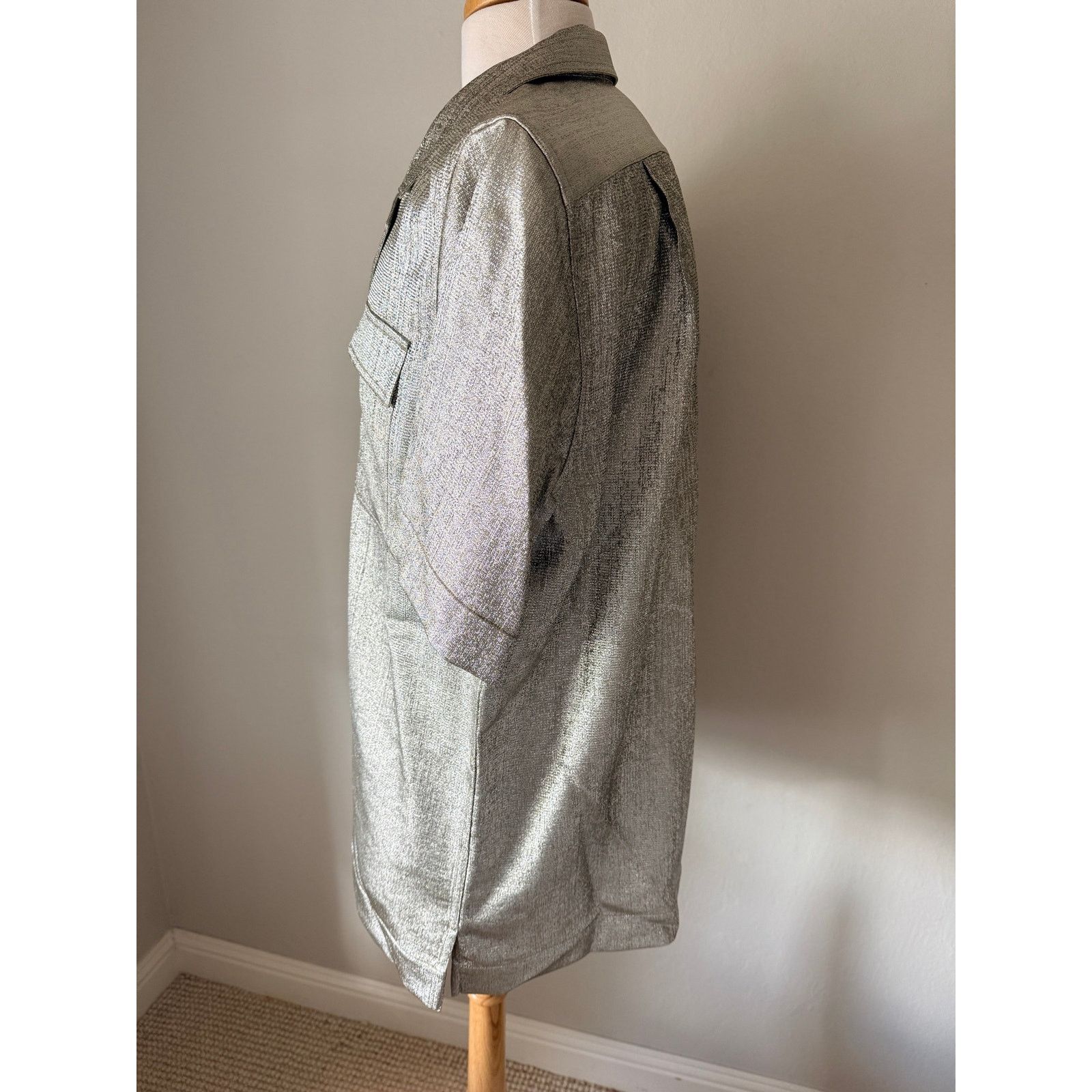 Dries Van Noten Dries Van Noten Camp Collar Lamé Shirt Silver IT 50 US L Size US L / EU 52-54 / 3 - 4 Thumbnail