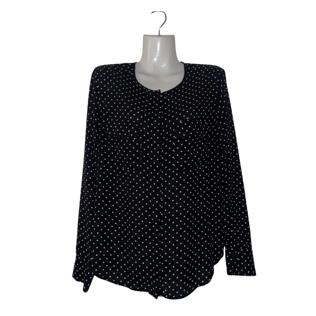Other Who What Wear Black & White Polka Dot Long Sleeve Blouse Size M / US 6-8 / IT 42-44 - 1 Thumbnail