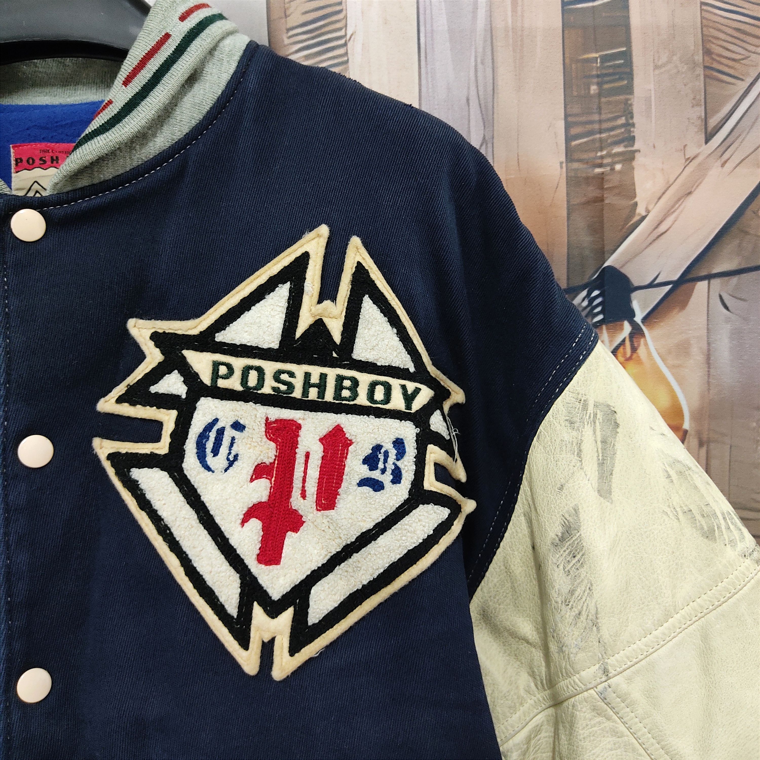 Japanese Brand Vintage THE POSH BOY Leather Sleeve Patched Varsity Jacket Size US XL / EU 56 / 4 - 6 Thumbnail