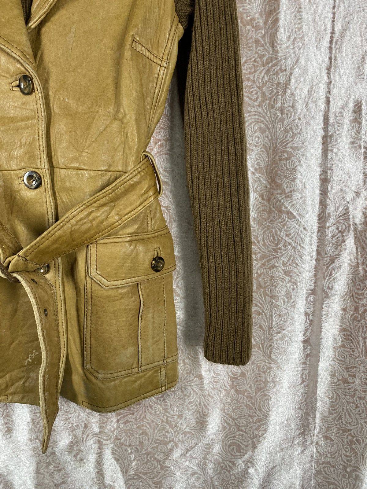 Massimo Dutti Vintage Massimo Dutti Women Leather Knit Hybrid Jacket Belt Size S / US 4 / IT 40 - 6 Thumbnail