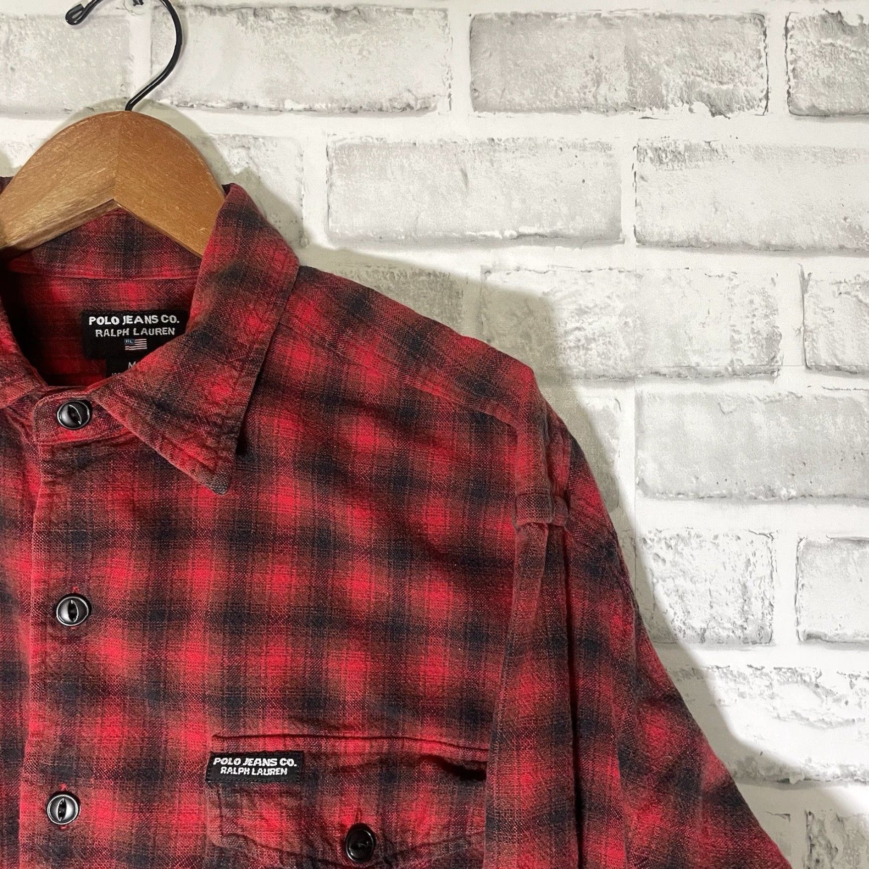 Vintage VTG Polo Jeans Co Button-Up Shirt Black Red Plaid Long Sleeve Mens M Size US M / EU 48-50 / 2 - 2 Thumbnail