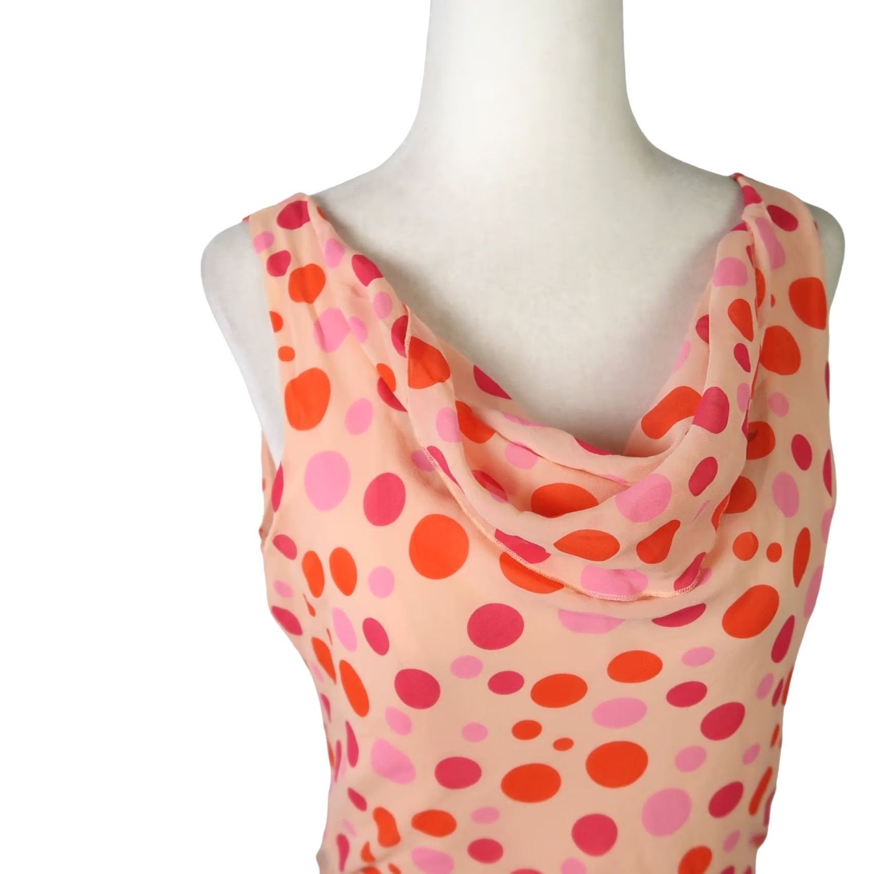 Pinko VINTAGE Spenser Jeremy Dress Womens 4 Pink Y2K peach polka dot silk midi Size S / US 4 / IT 40 - 2 Thumbnail