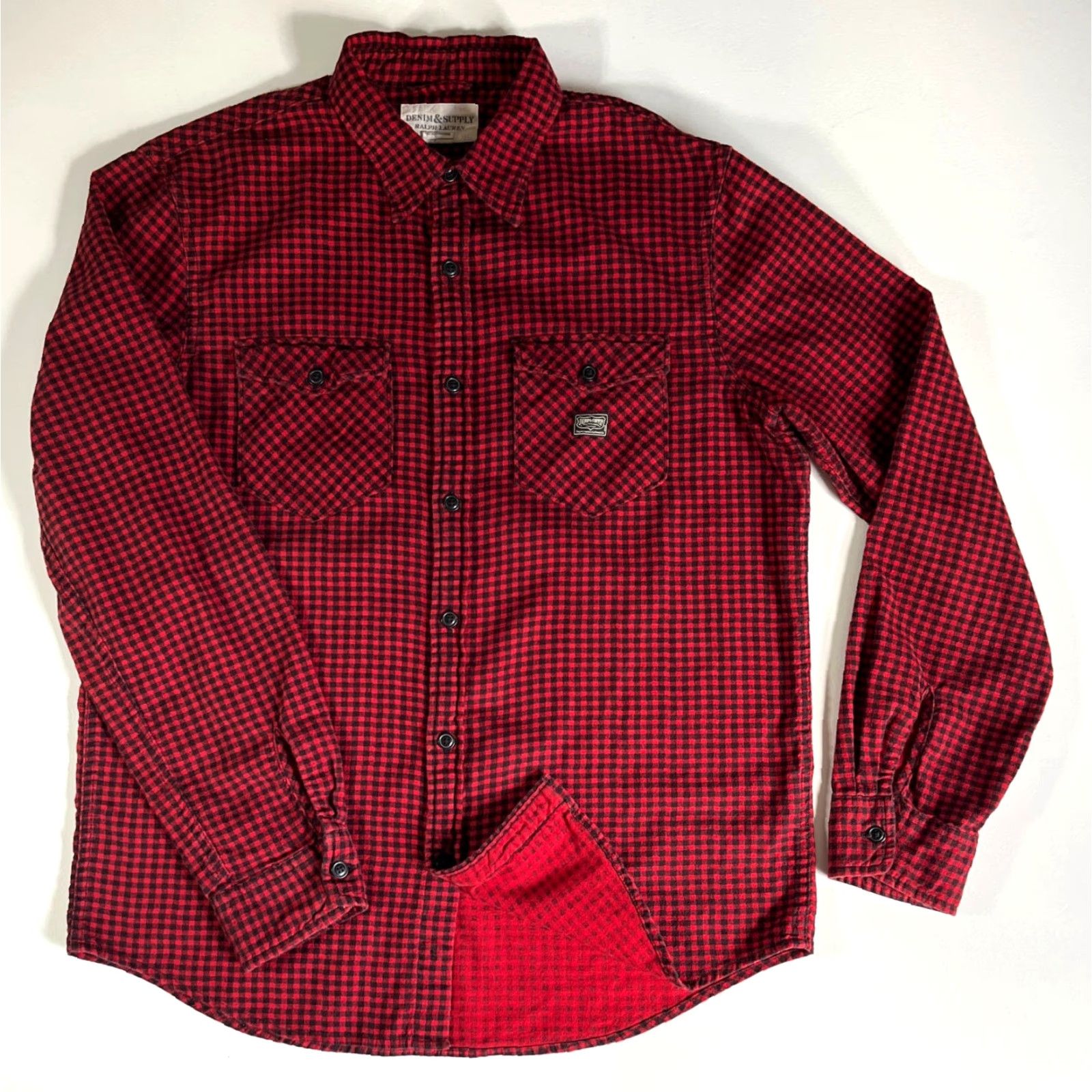 Vintage Ralph Lauren Denim & Supply Button-Up Flannel Shirt Gingham Sz M Mens Red Black Check Cotton Long Sleeve Utility Pockets Vintage/Pre-owned Size US M / EU 48-50 / 2 - 4 Thumbnail