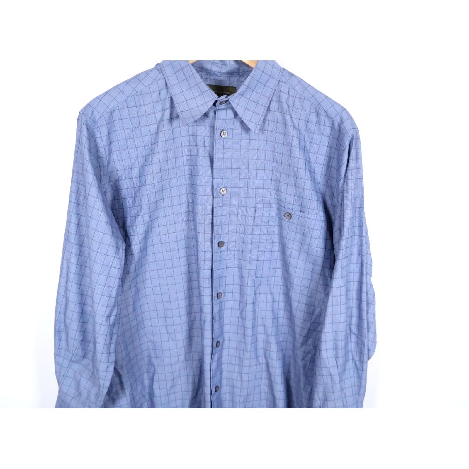 Ermenegildo Zegna VINTAGE Ermenegildo Zegna Shirt Men L Blue Check 100% Cotton Italy Made Business Size US L / EU 52-54 / 3 - 4 Thumbnail